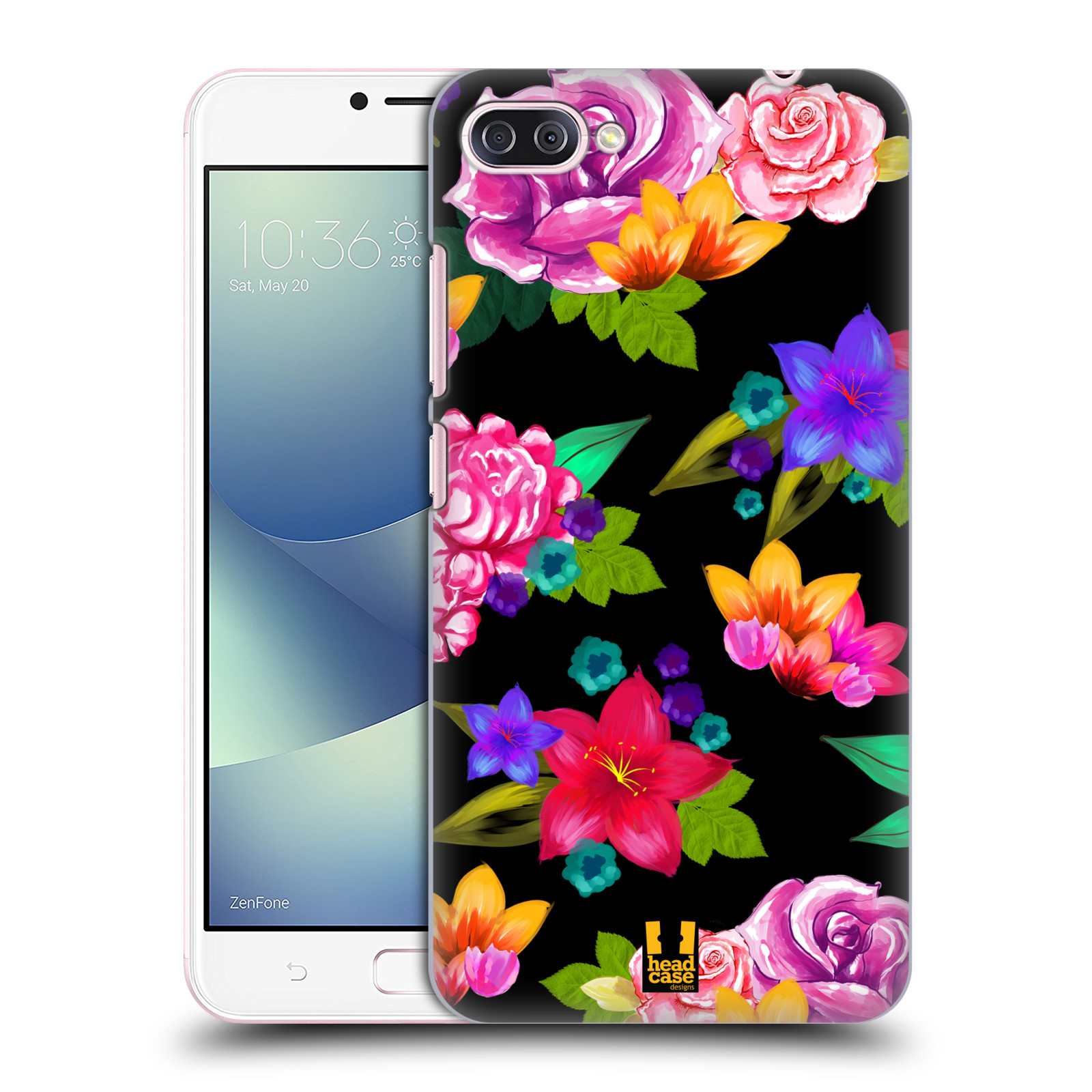 HEAD CASE plastový obal na mobil Asus Zenfone 4 MAX ZC554KL vzor Malované květiny barevné ČERNÁ