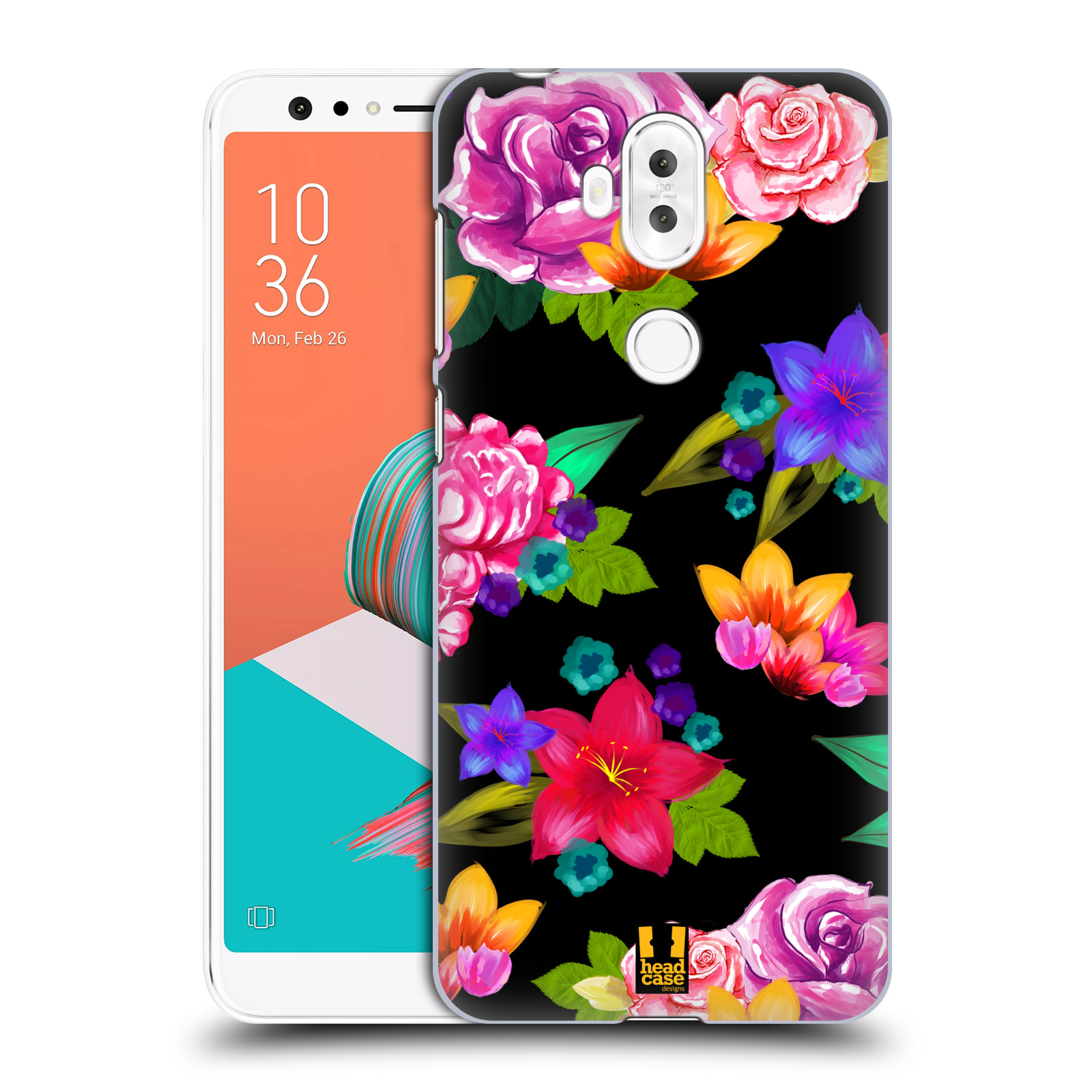 HEAD CASE plastový obal na mobil Asus Zenfone 5 LITE ZC600KL vzor Malované květiny barevné ČERNÁ
