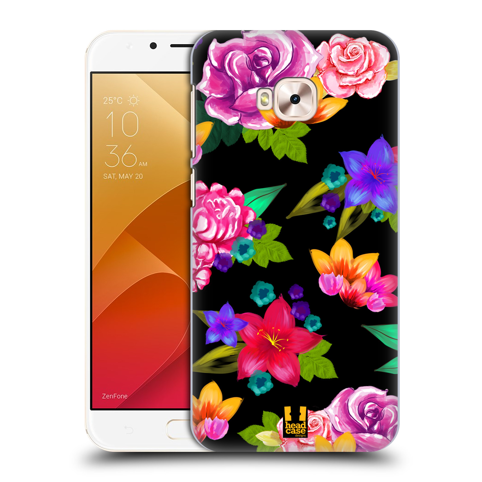 HEAD CASE plastový obal na mobil Asus Zenfone 4 Selfie Pro ZD552KL vzor Malované květiny barevné ČERNÁ