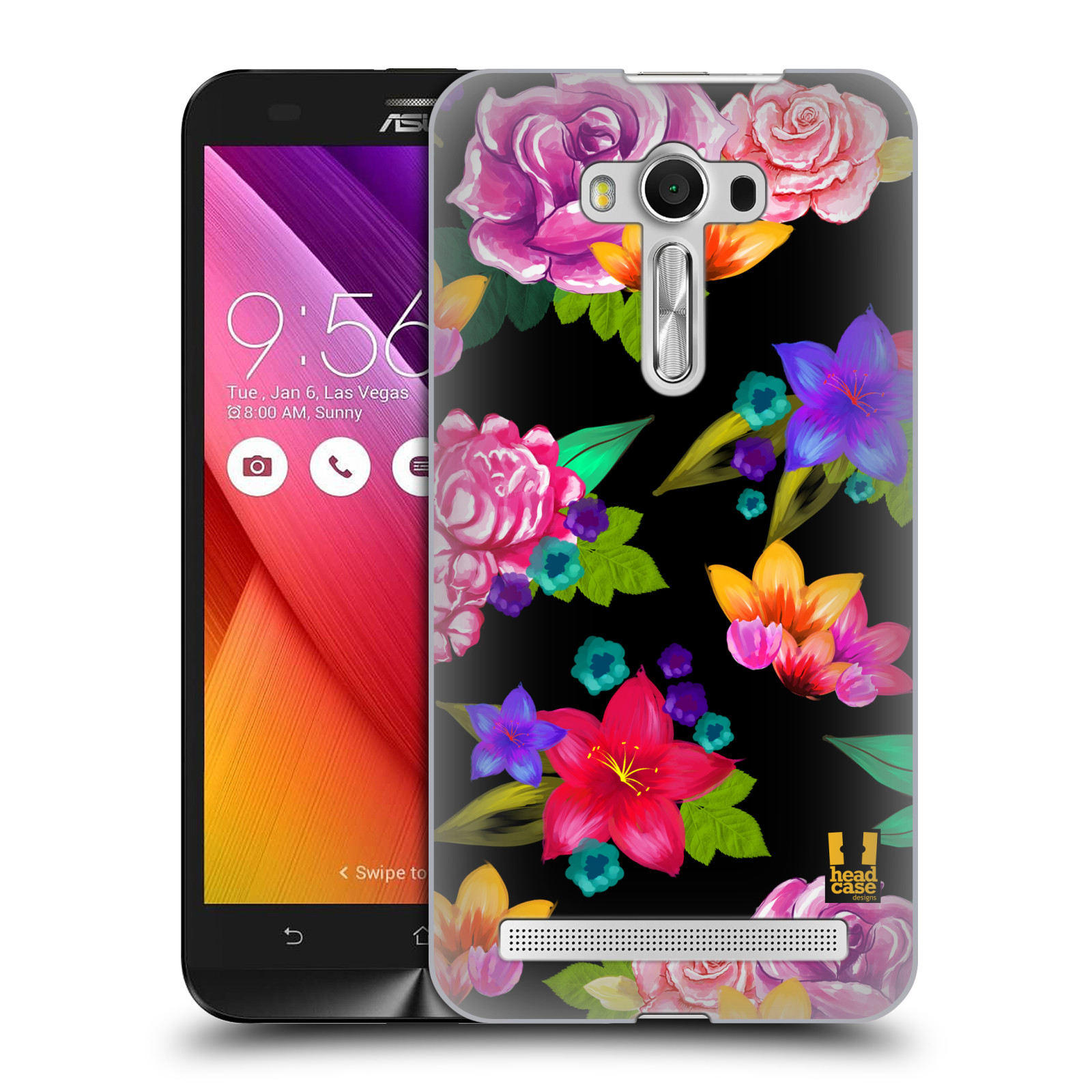HEAD CASE plastový obal na mobil Asus Zenfone 2 LASER (5,5 displej ZE550KL) vzor Malované květiny barevné ČERNÁ