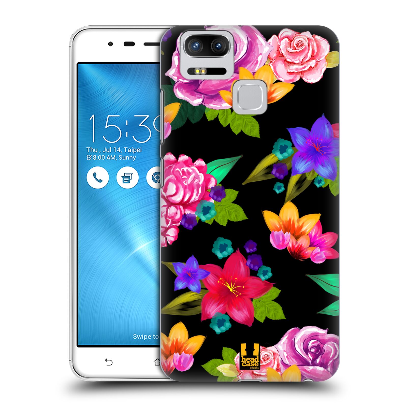 HEAD CASE plastový obal na mobil Asus Zenfone 3 Zoom ZE553KL vzor Malované květiny barevné ČERNÁ