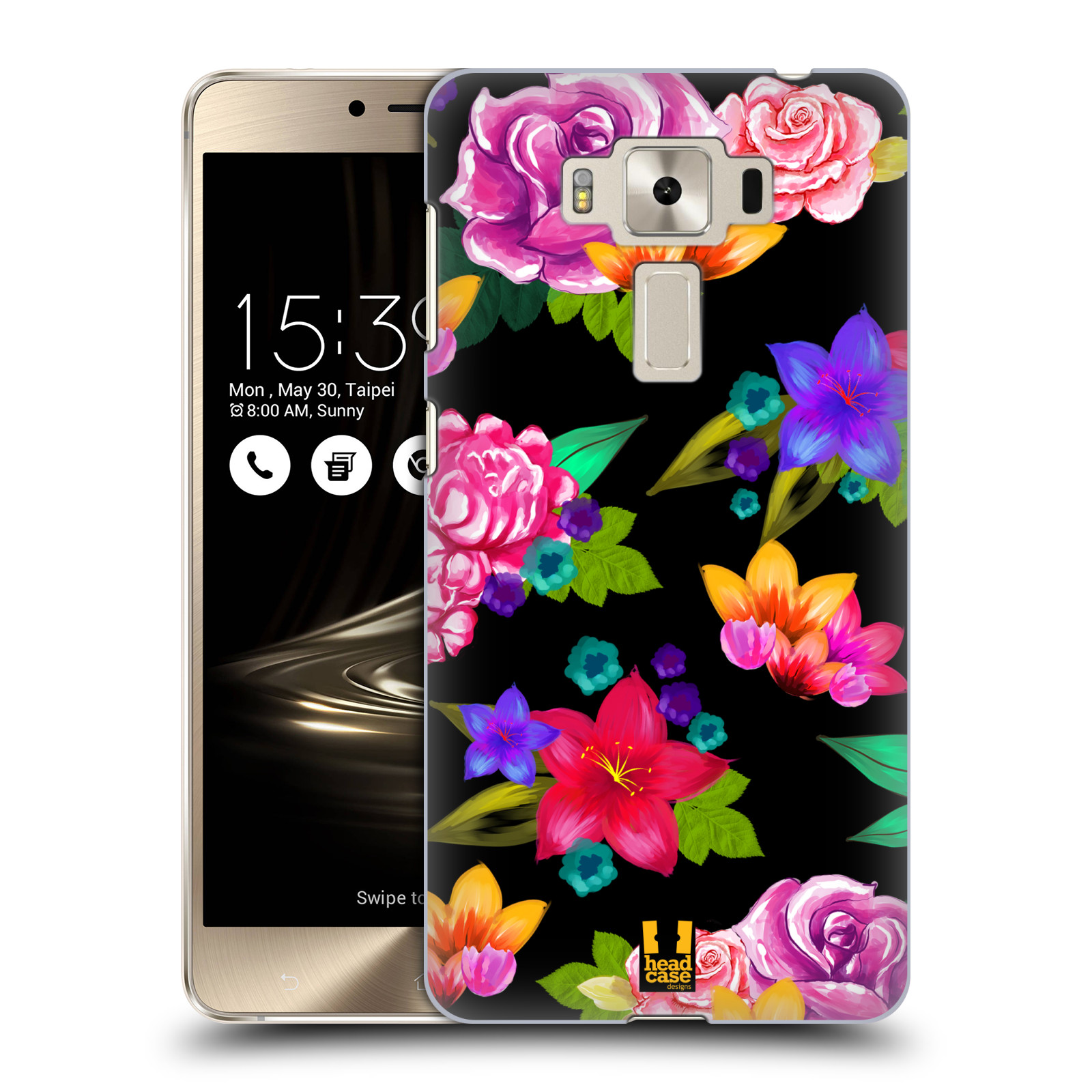 HEAD CASE plastový obal na mobil Asus Zenfone 3 DELUXE ZS550KL vzor Malované květiny barevné ČERNÁ