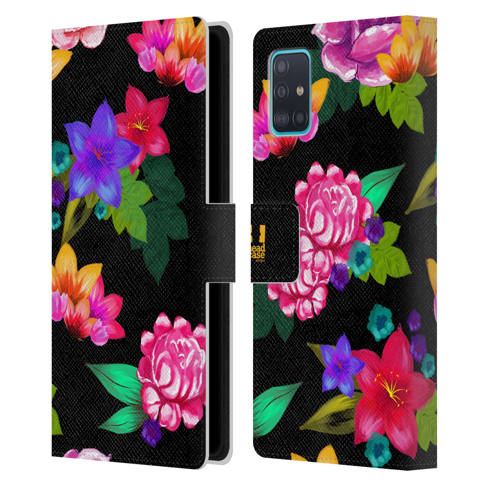 Pouzdro na mobil Samsung Galaxy A51 (A515F) barevné kreslené květiny černá