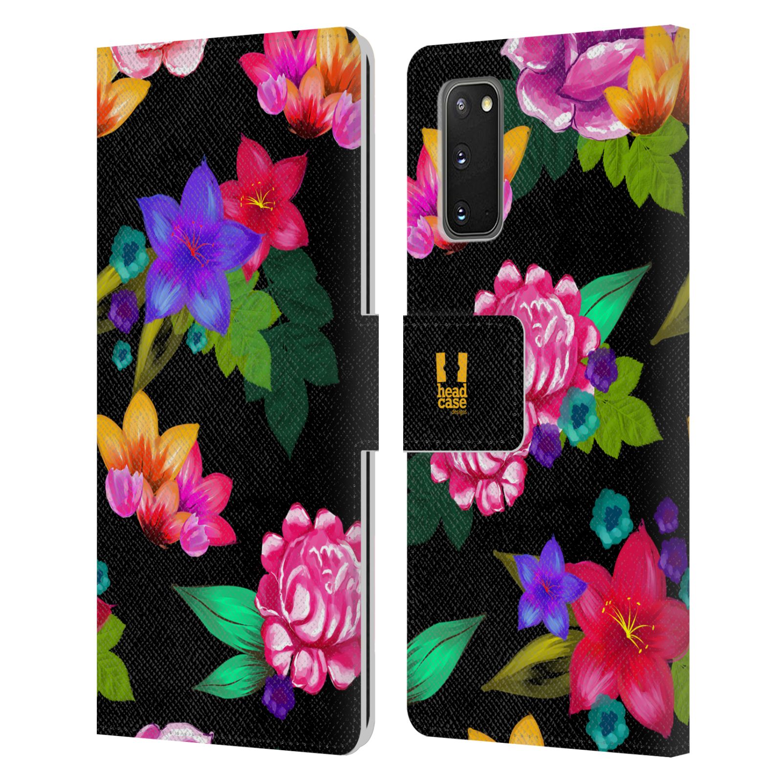 Pouzdro na mobil Samsung Galaxy S20 barevné kreslené květiny černá