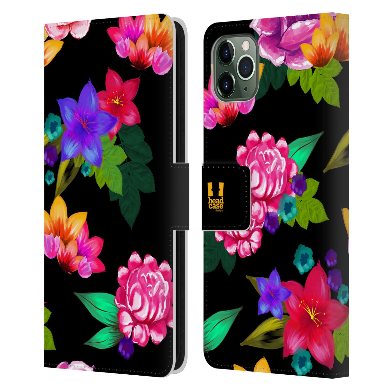 Pouzdro na mobil Apple Iphone 11 PRO MAX barevné kreslené květiny černá