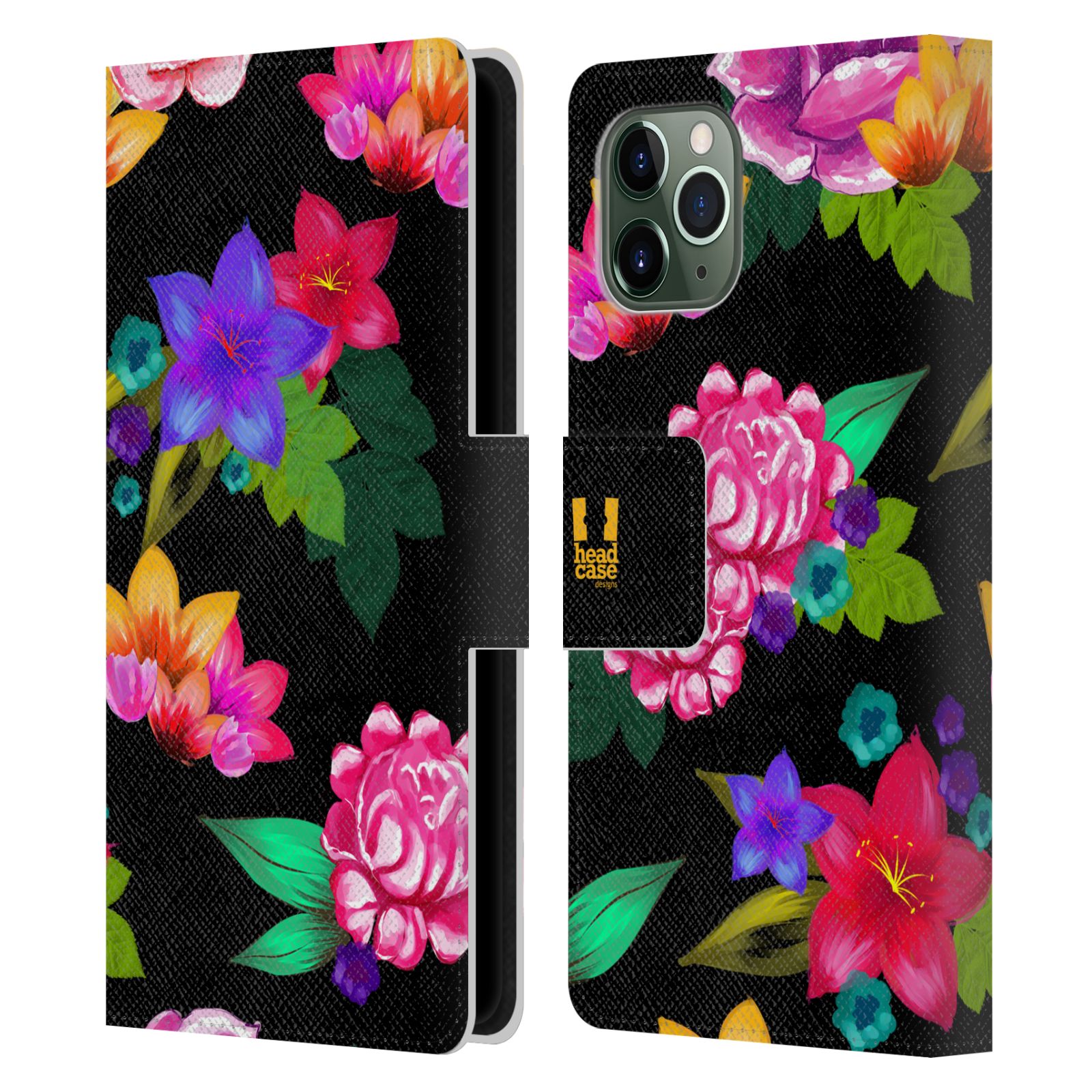 Pouzdro na mobil Apple Iphone 11 PRO barevné kreslené květiny černá