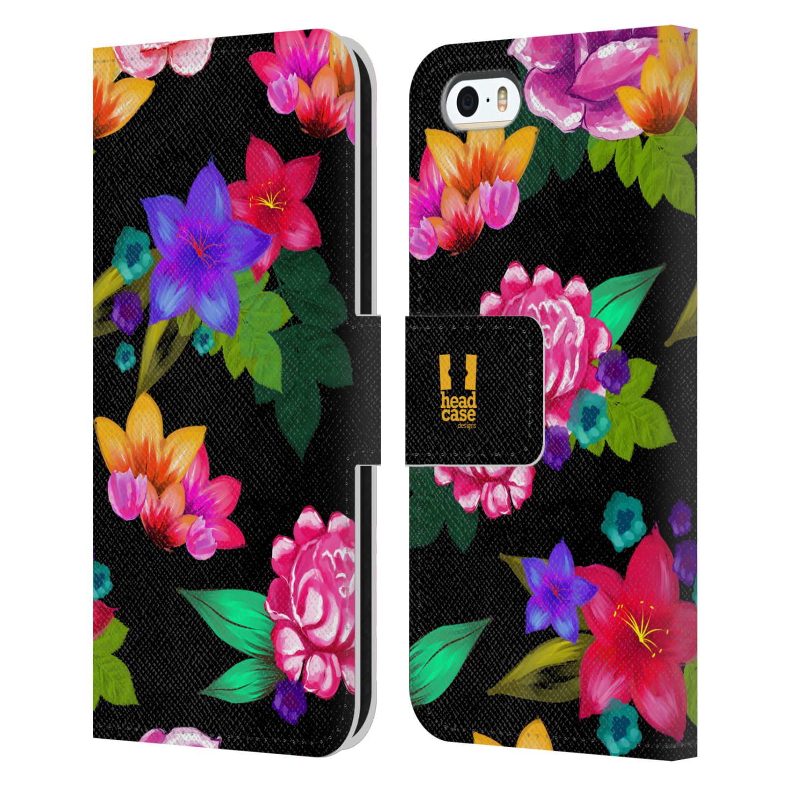 Pouzdro pro mobil Apple Iphone 5 / 5S / SE 2015 - Kreslené růže na černém pozadí
