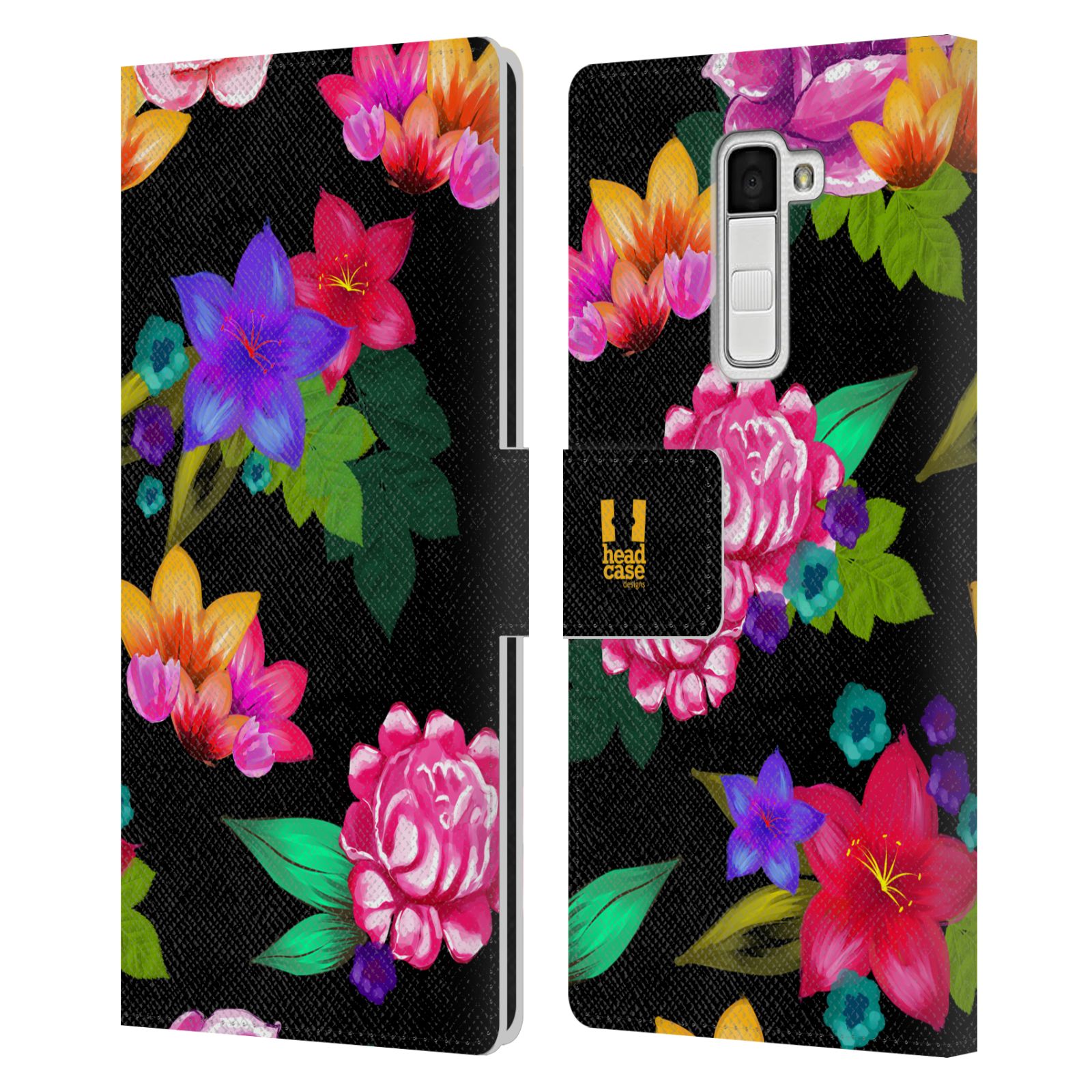 HEAD CASE Flipové pouzdro pro mobil LG K10 barevné kreslené květiny černá