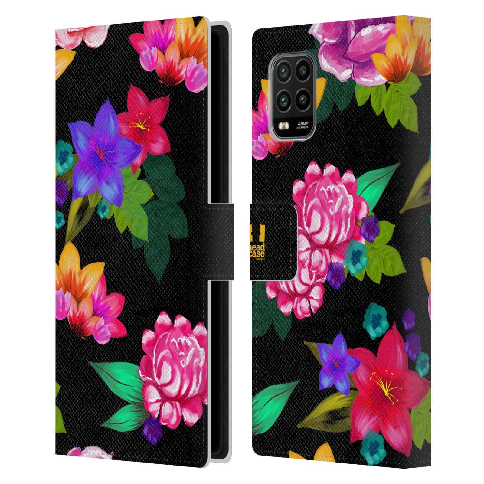 Pouzdro na mobil Xiaomi Mi 10 LITE barevné kreslené květiny černá