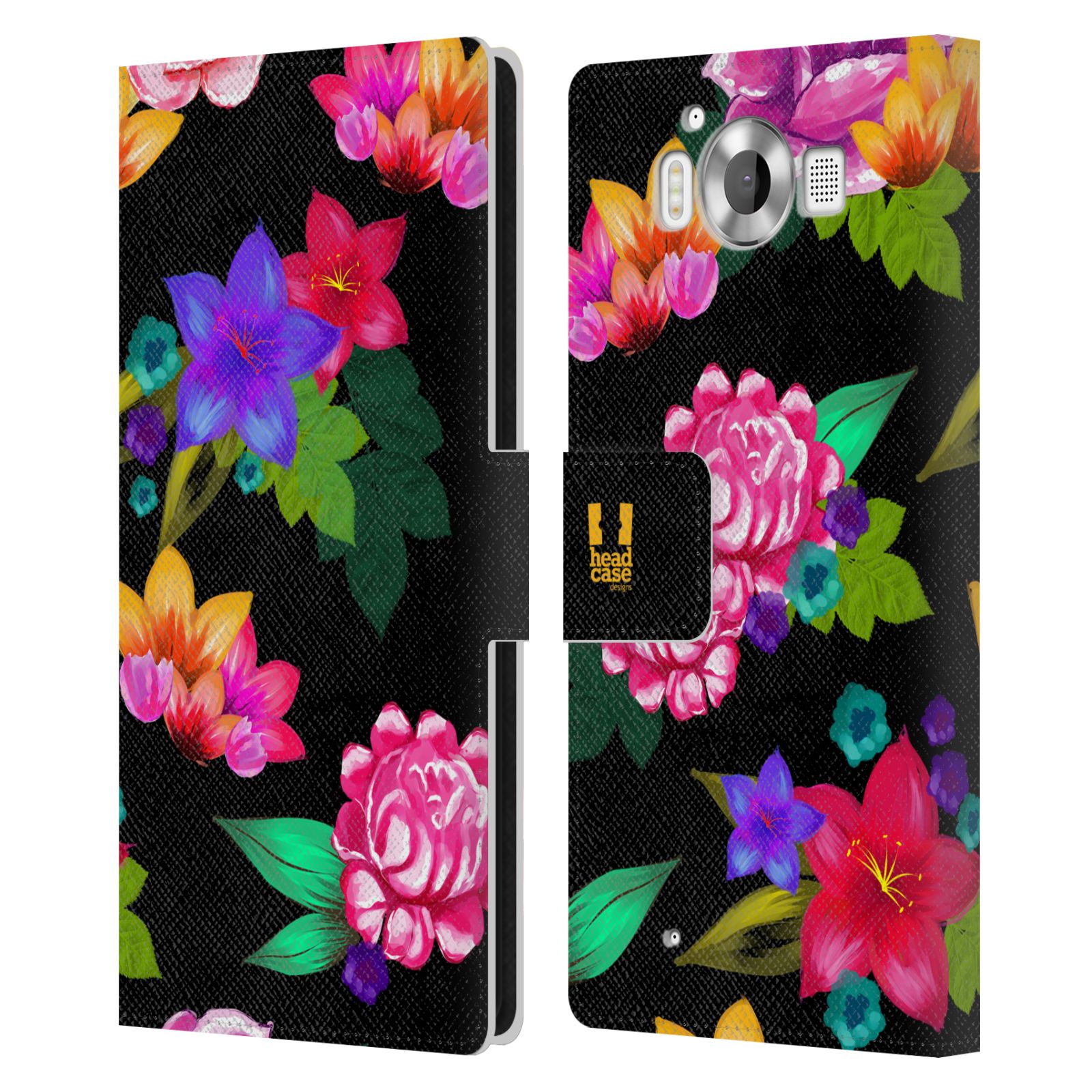 HEAD CASE Flipové pouzdro pro mobil Microsoft Lumia 950 / LUMIA 950 DUAL SIM barevné kreslené květiny černá