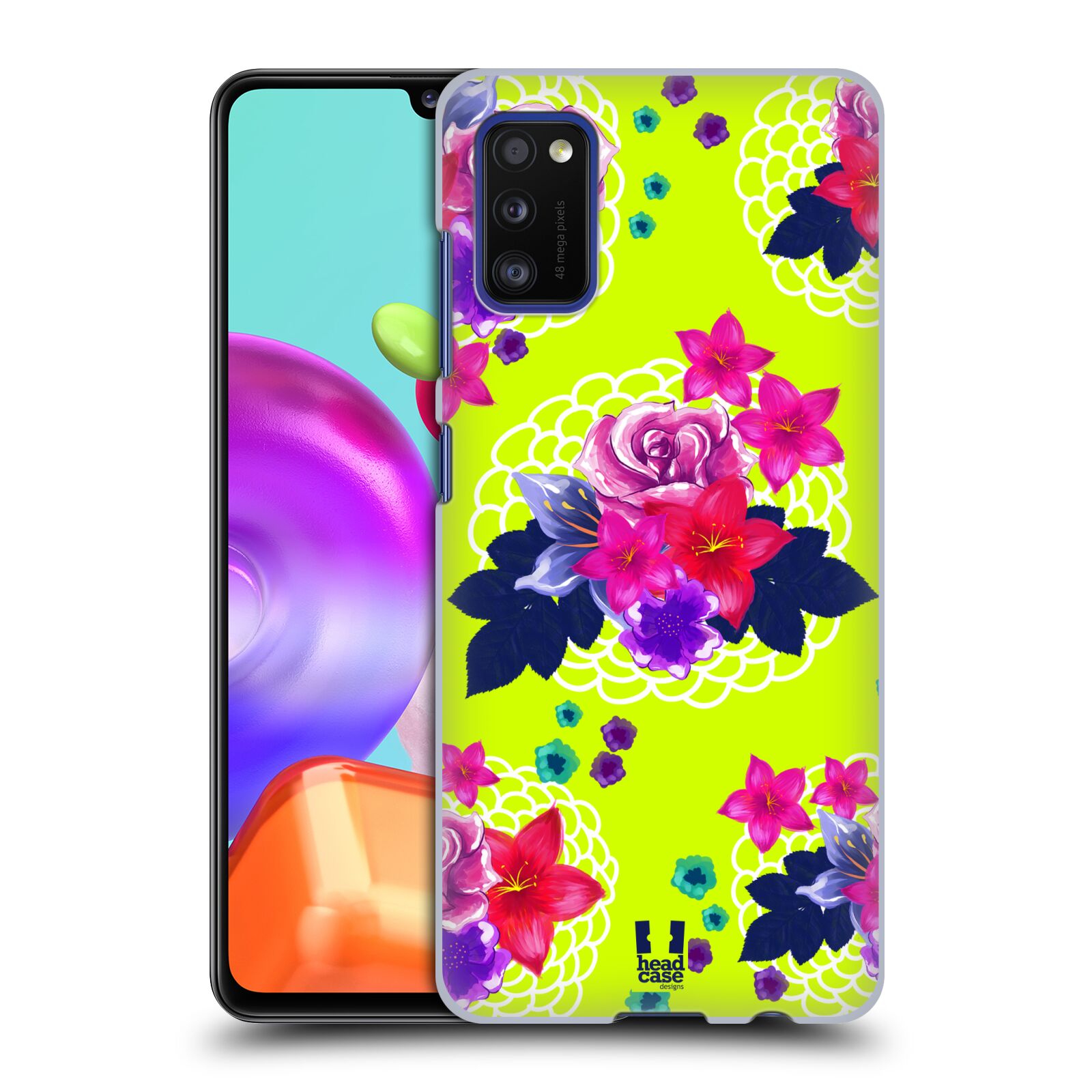 Zadní kryt na mobil Samsung Galaxy A41 vzor Malované květiny barevné NEON ZELENÁ