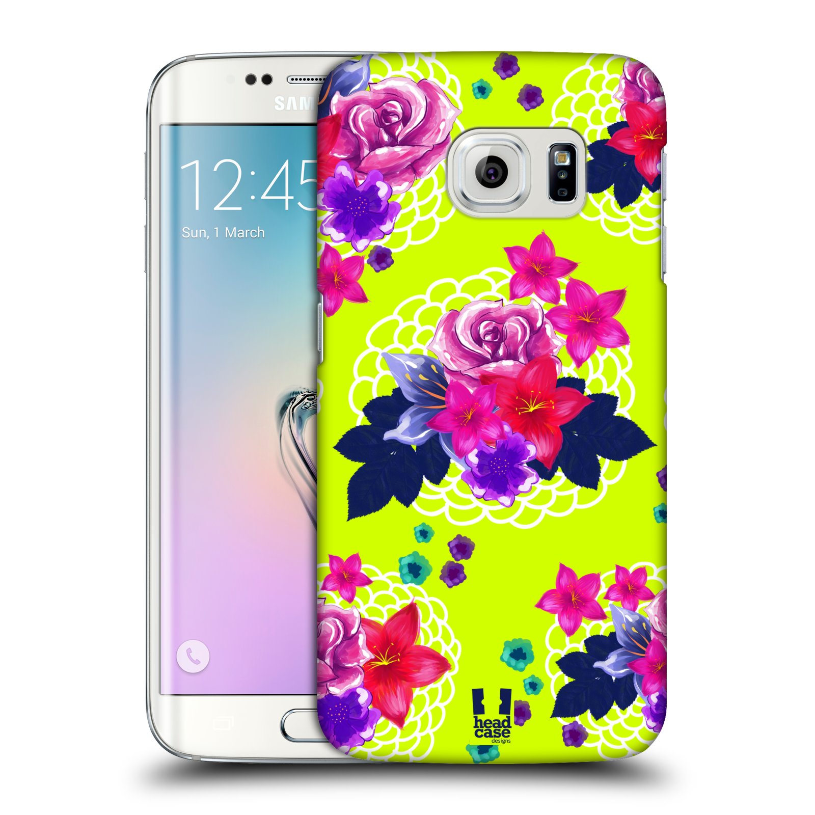 HEAD CASE plastový obal na mobil SAMSUNG Galaxy S6 EDGE (G9250, G925, G925F) vzor Malované květiny barevné NEON ZELENÁ