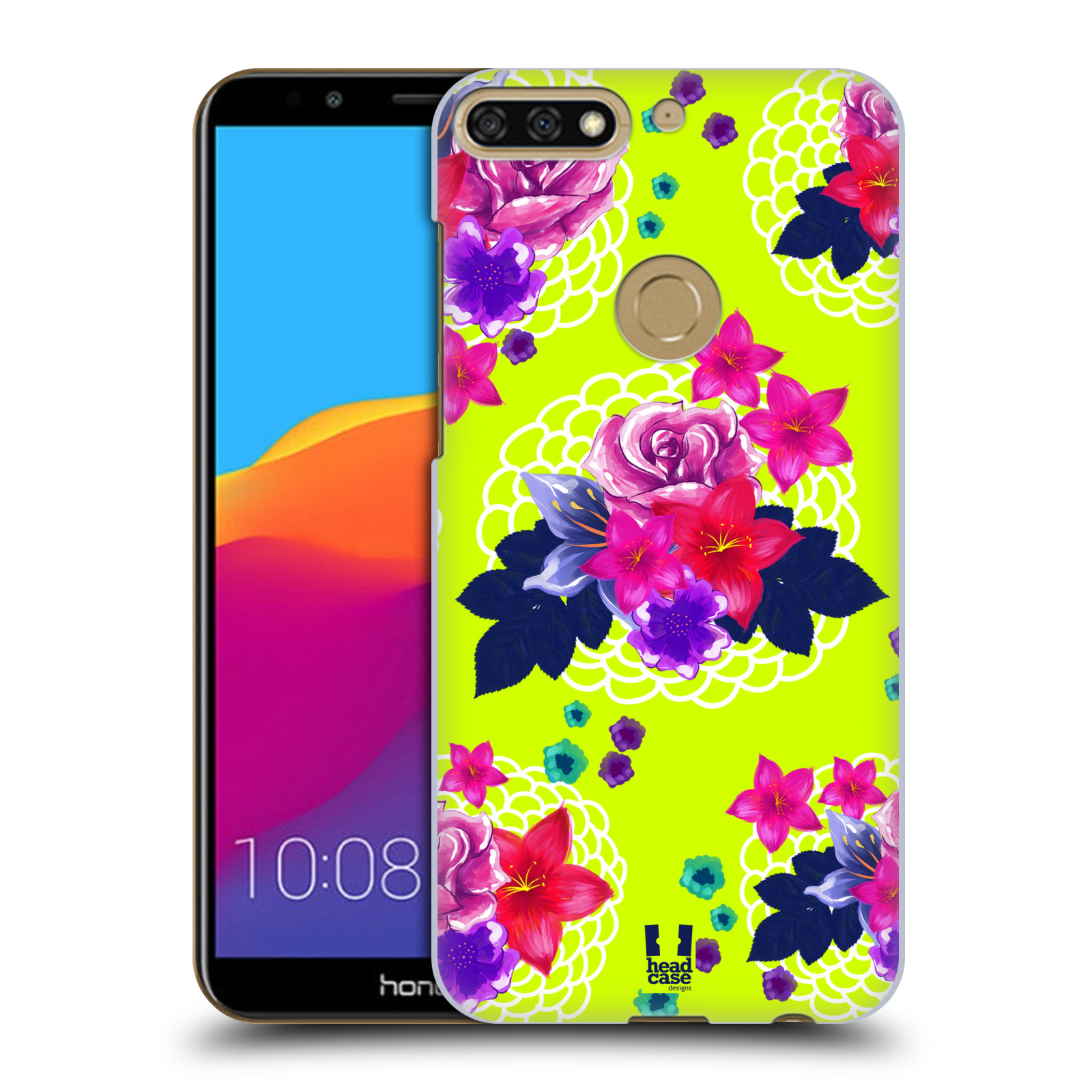 HEAD CASE plastový obal na mobil Honor 7c vzor Malované květiny barevné NEON ZELENÁ