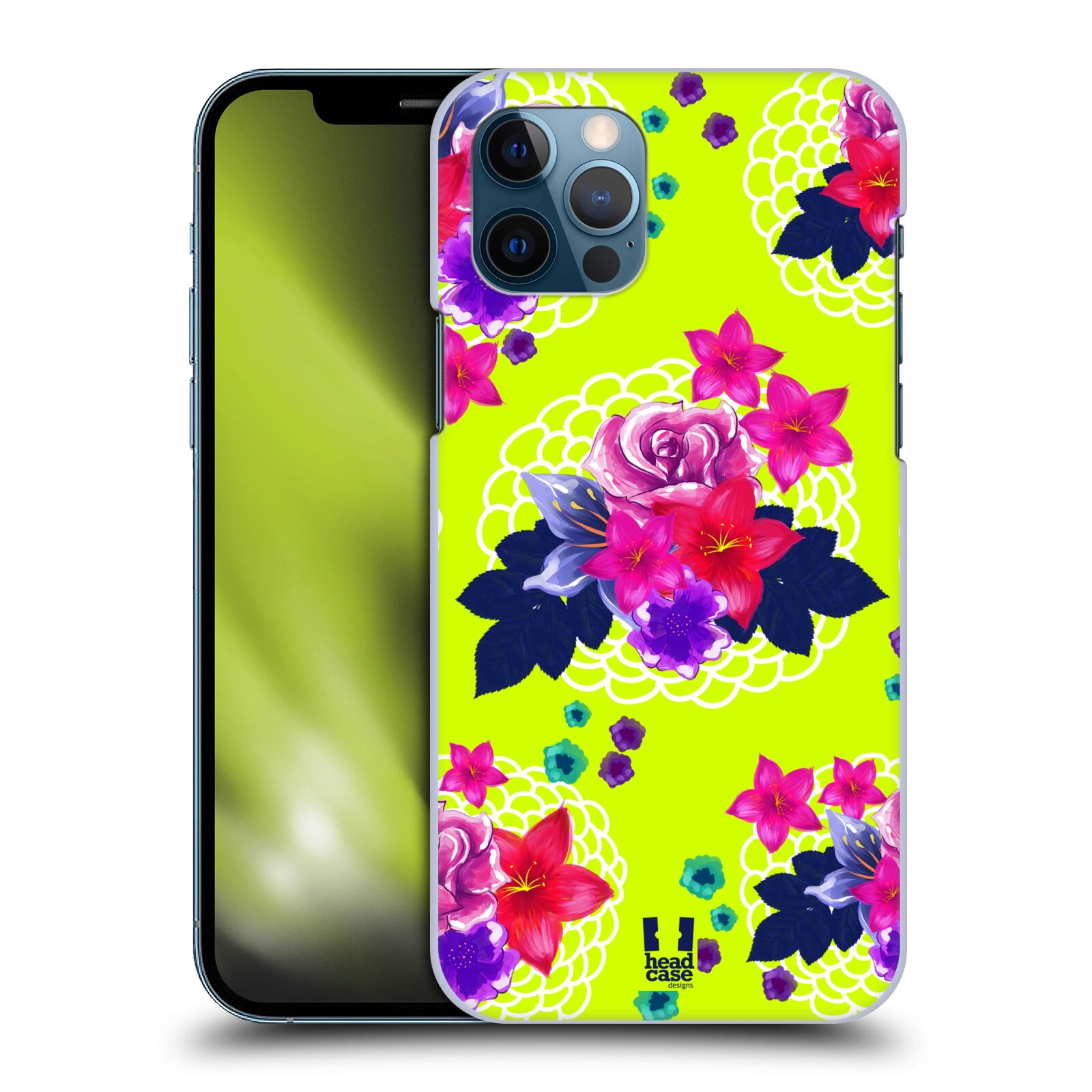 HEAD CASE plastový obal na mobil Apple Iphone 12 / Iphone 12 PRO vzor Malované květiny barevné NEON ZELENÁ