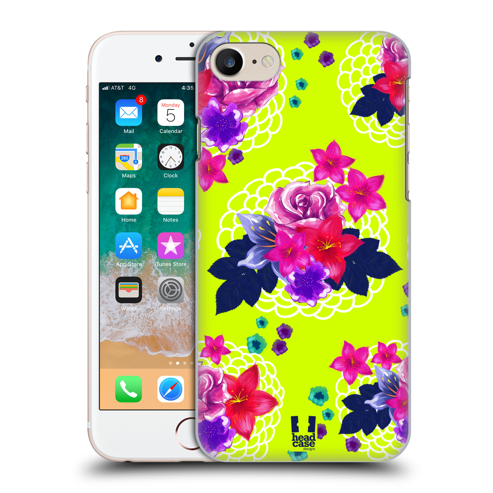 HEAD CASE plastový obal na mobil Apple Iphone 7 vzor Malované květiny barevné NEON ZELENÁ
