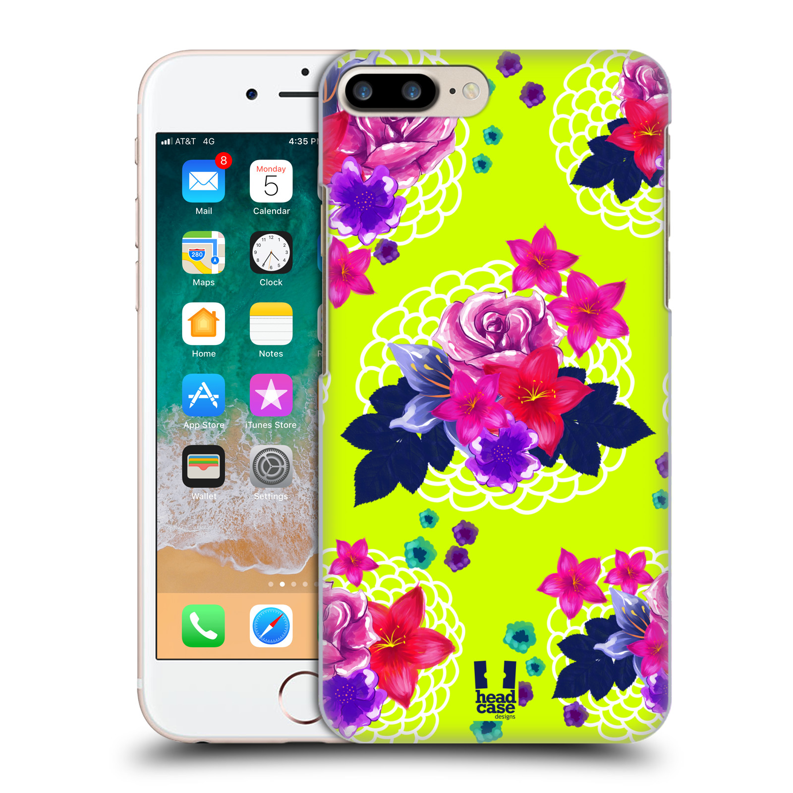 HEAD CASE plastový obal na mobil Apple Iphone 7 PLUS vzor Malované květiny barevné NEON ZELENÁ