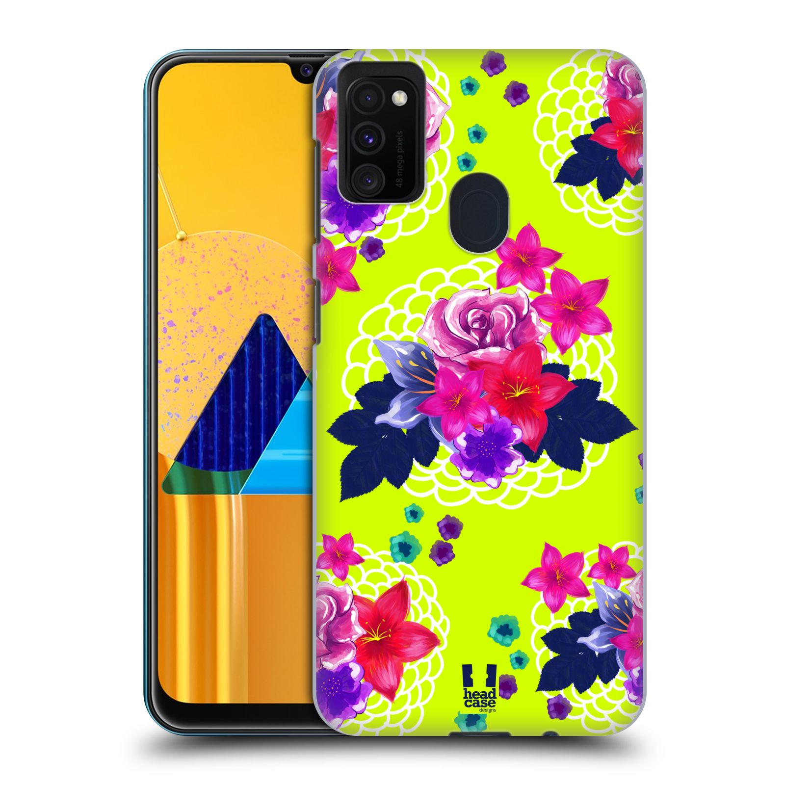 Zadní kryt na mobil Samsung Galaxy M21 vzor Malované květiny barevné NEON ZELENÁ