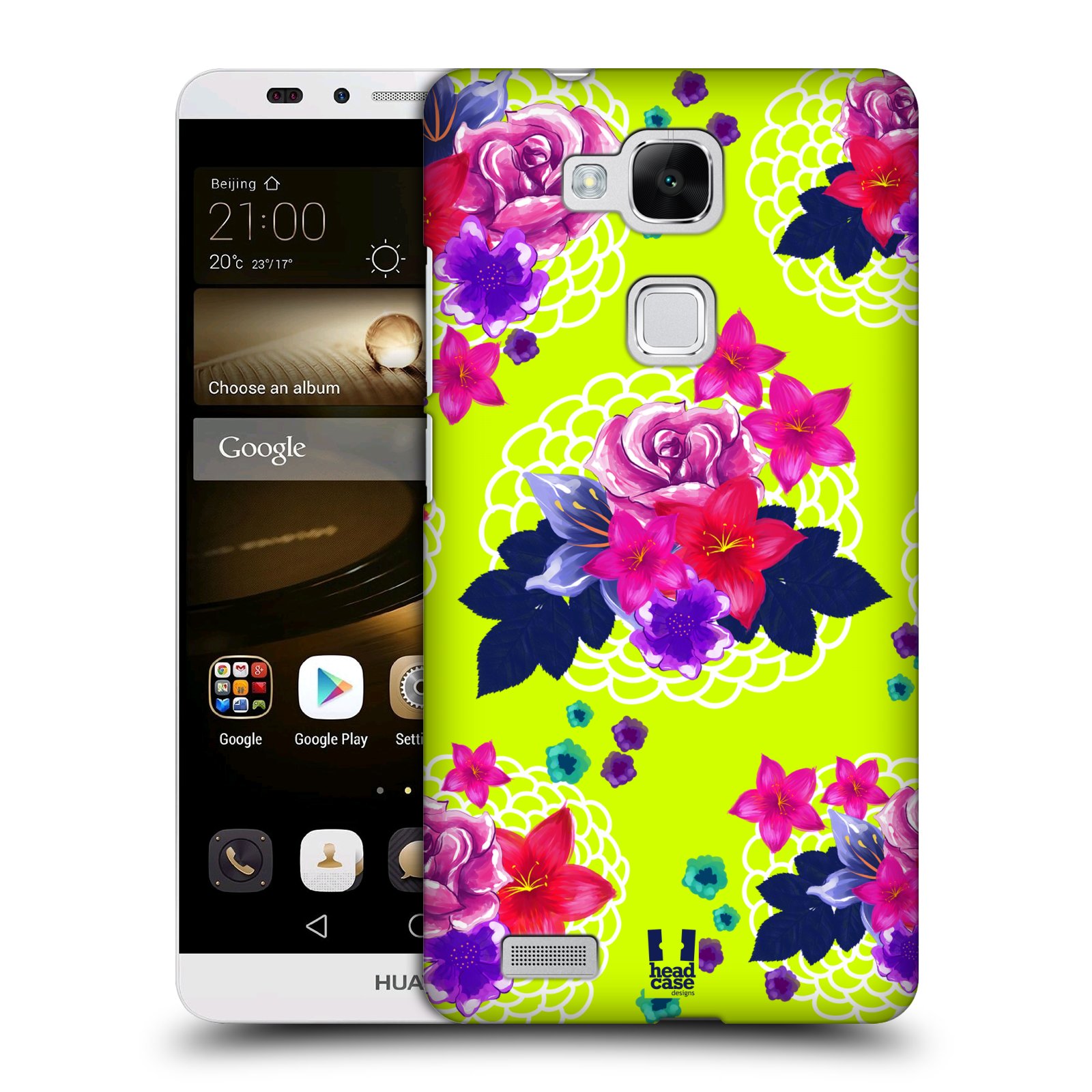 HEAD CASE plastový obal na mobil Huawei Mate 7 vzor Malované květiny barevné NEON ZELENÁ