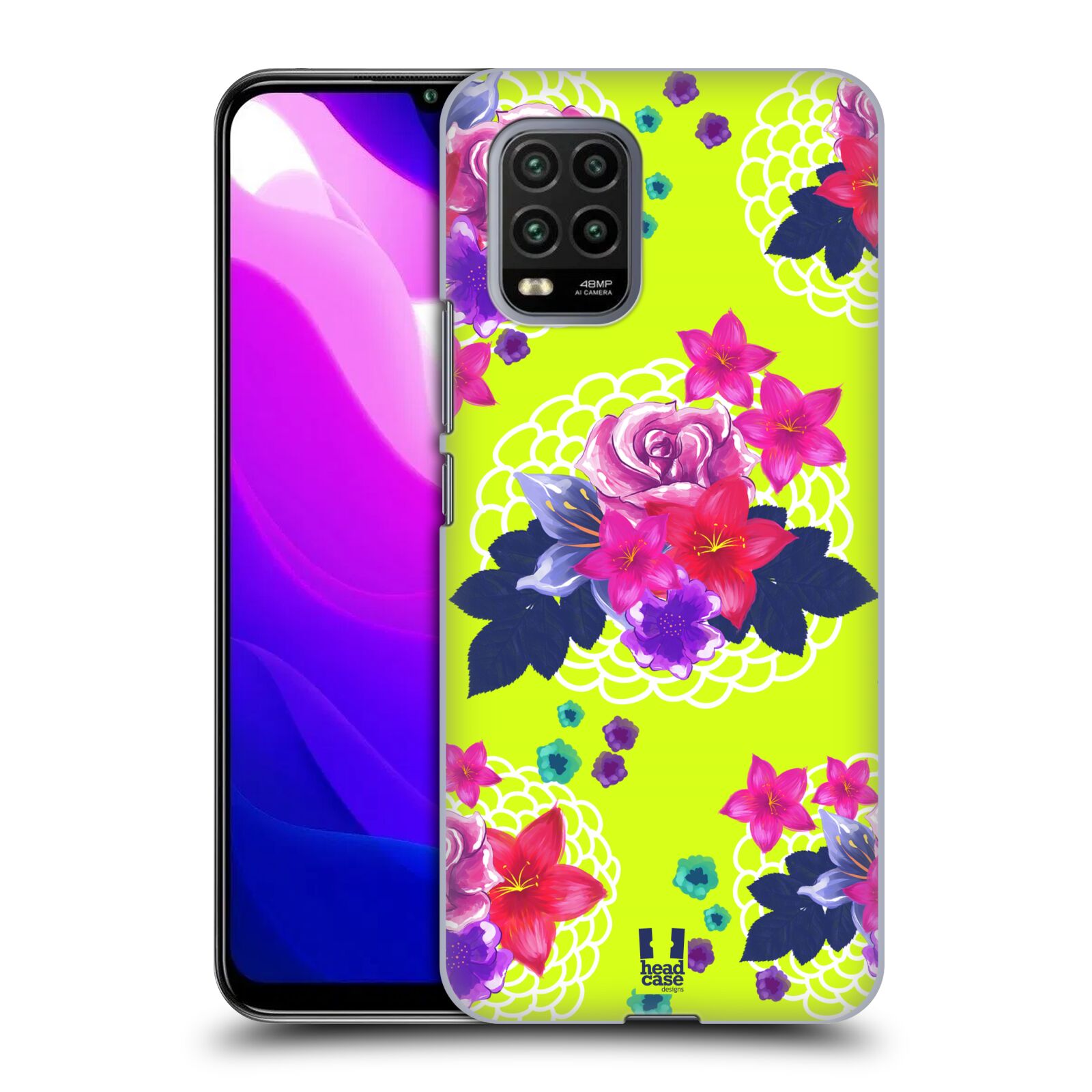 Zadní kryt, obal na mobil Xiaomi Mi 10 LITE vzor Malované květiny barevné NEON ZELENÁ