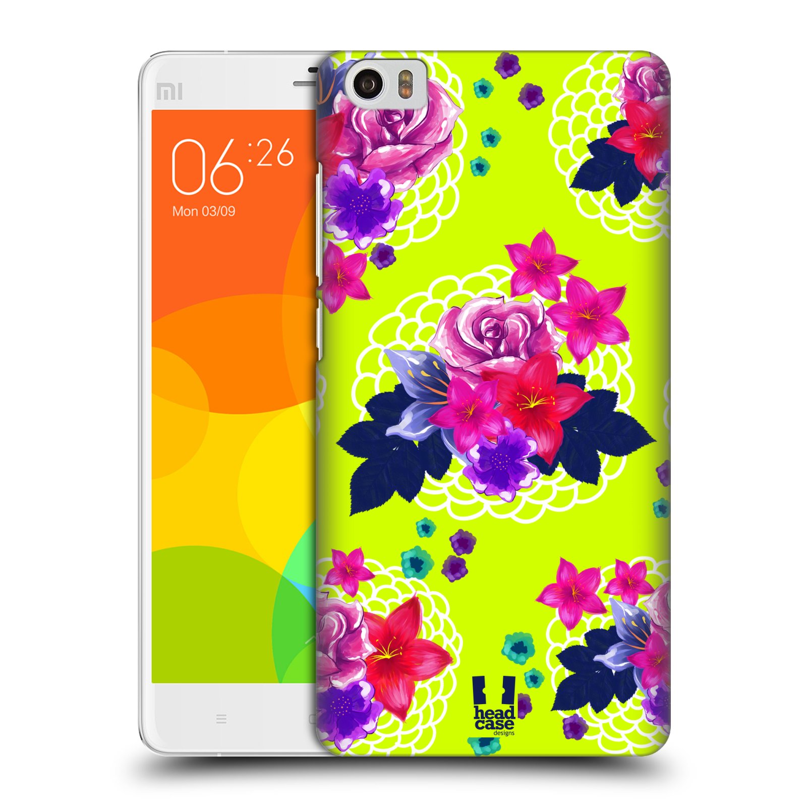 HEAD CASE pevný plastový obal na mobil XIAOMI Mi Note vzor Malované květiny barevné NEON ZELENÁ