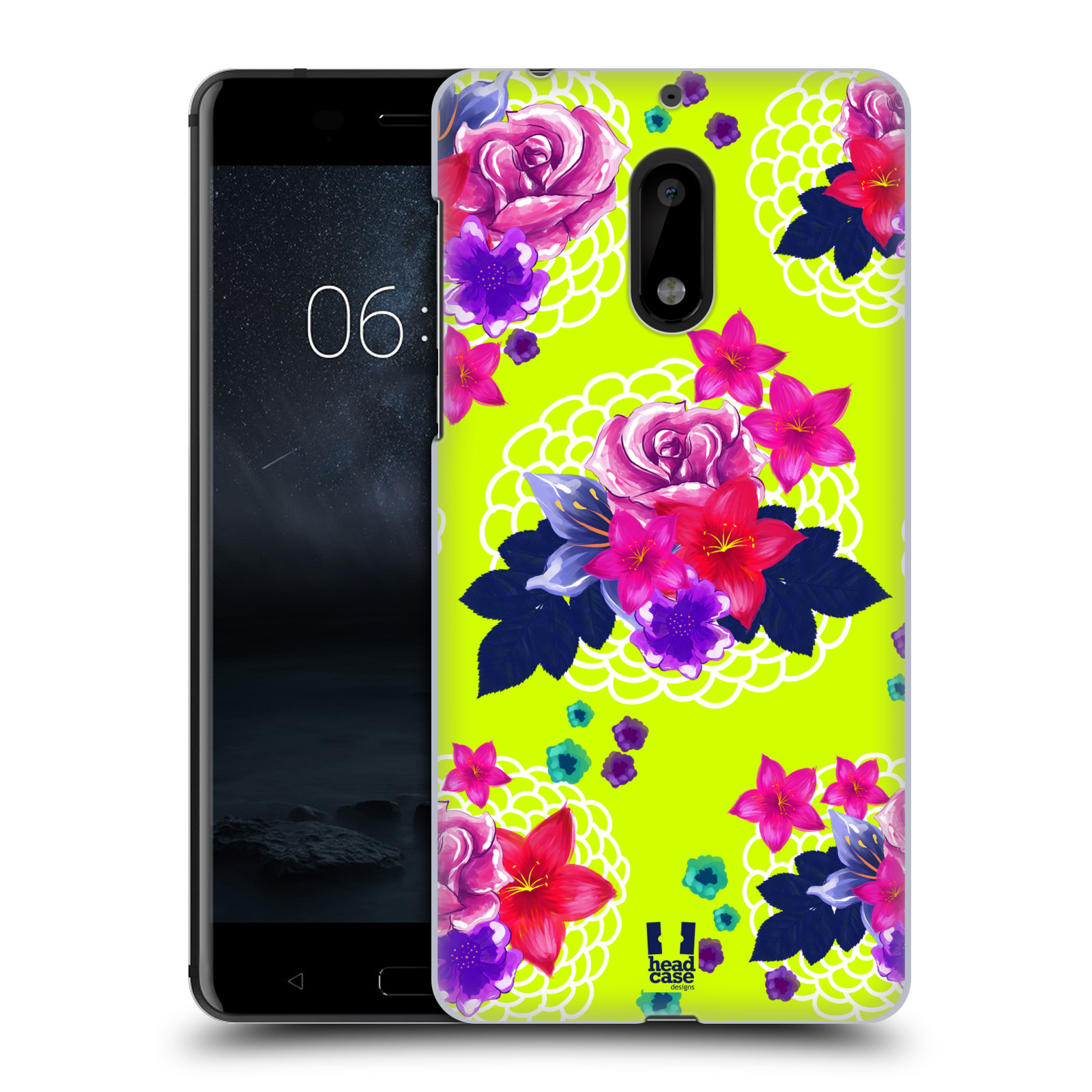 HEAD CASE plastový obal na mobil Nokia 6 vzor Malované květiny barevné NEON ZELENÁ
