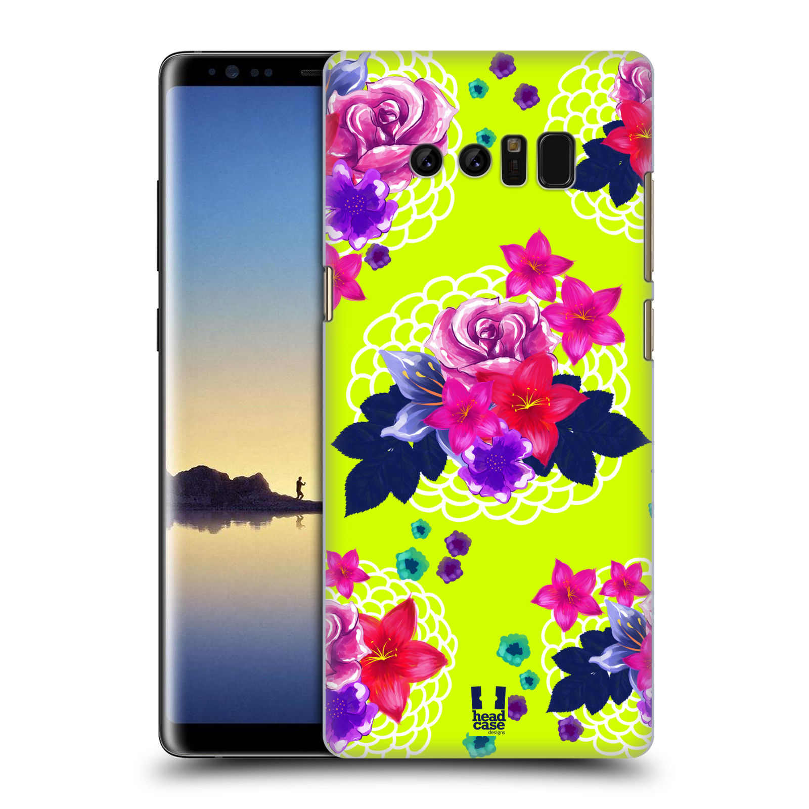 HEAD CASE plastový obal na mobil Samsung Galaxy Note 8 vzor Malované květiny barevné NEON ZELENÁ