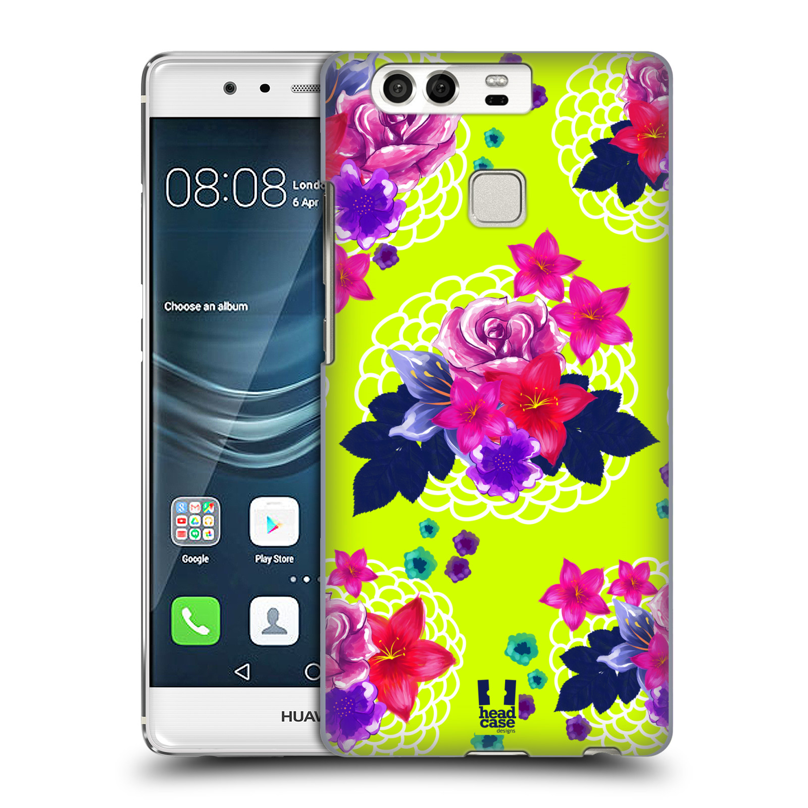 HEAD CASE plastový obal na mobil Huawei P9 / P9 DUAL SIM vzor Malované květiny barevné NEON ZELENÁ