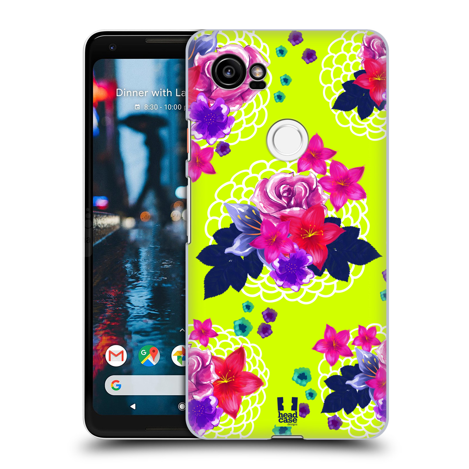 HEAD CASE plastový obal na mobil Google Pixel 2 XL vzor Malované květiny barevné NEON ZELENÁ