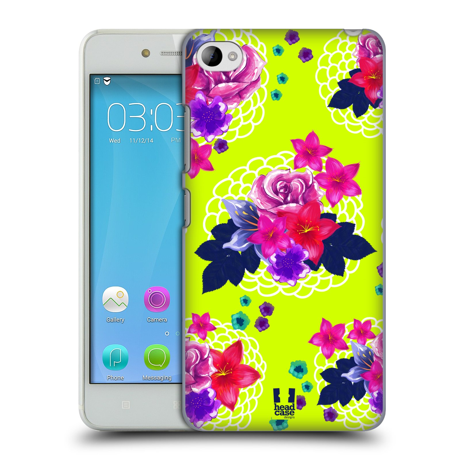 HEAD CASE pevný plastový obal na mobil LENOVO S90 vzor Malované květiny barevné NEON ZELENÁ