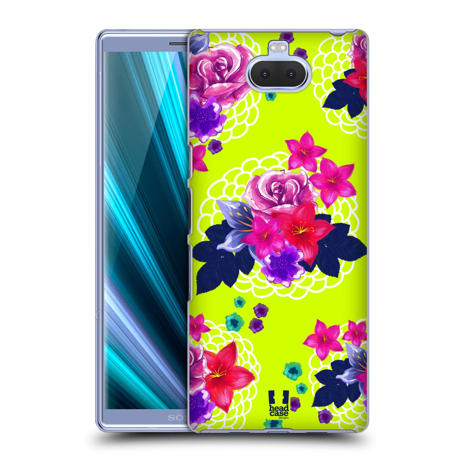 Pouzdro na mobil Sony Xperia 10 - Head Case - vzor Malované květiny barevné NEON ZELENÁ