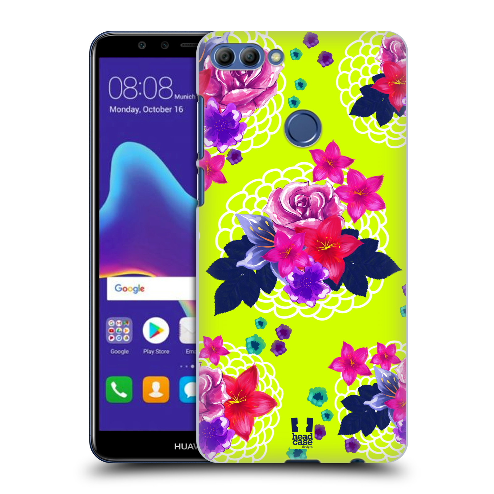 HEAD CASE plastový obal na mobil Huawei Y9 2018 vzor Malované květiny barevné NEON ZELENÁ