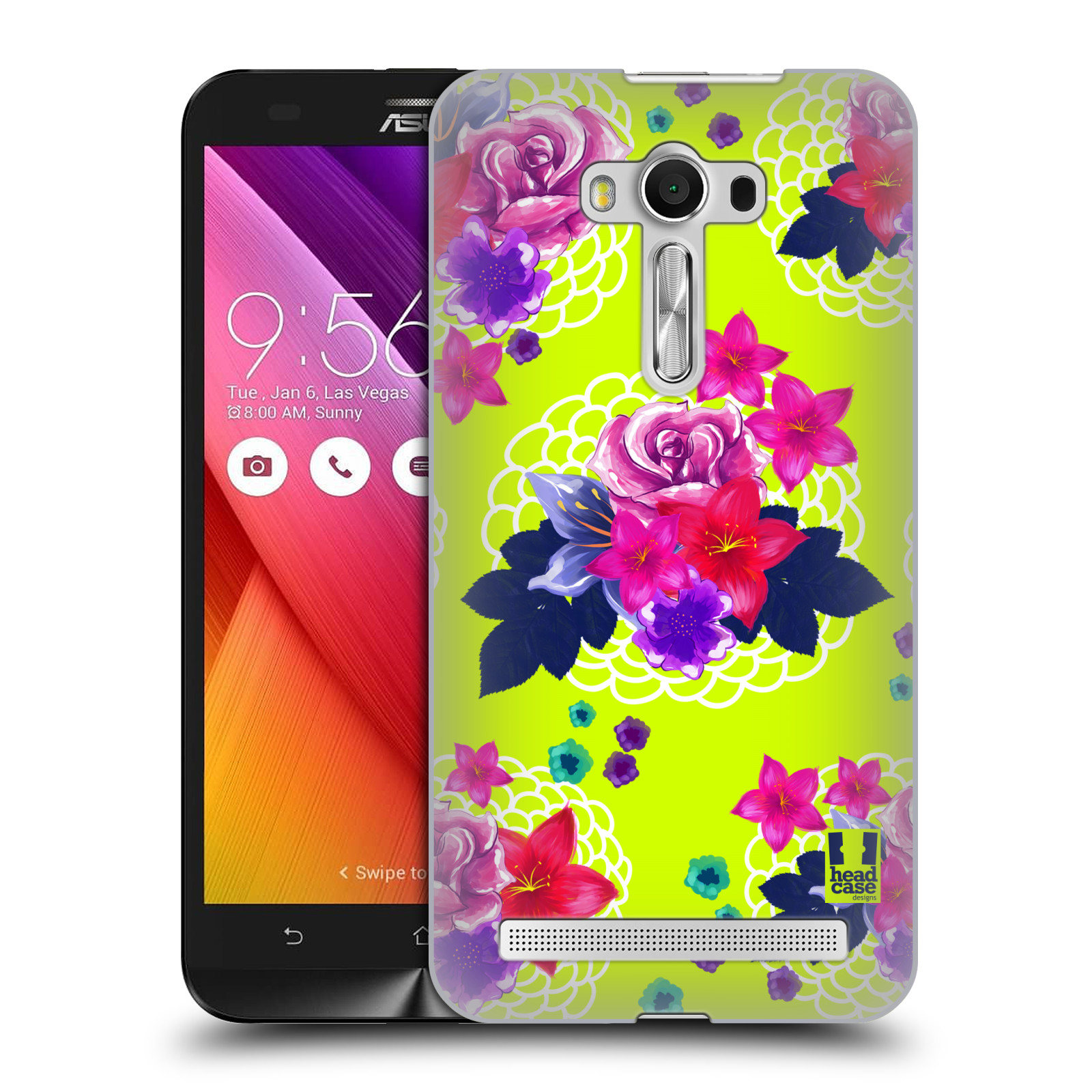 HEAD CASE plastový obal na mobil Asus Zenfone 2 LASER (5,5 displej ZE550KL) vzor Malované květiny barevné NEON ZELENÁ