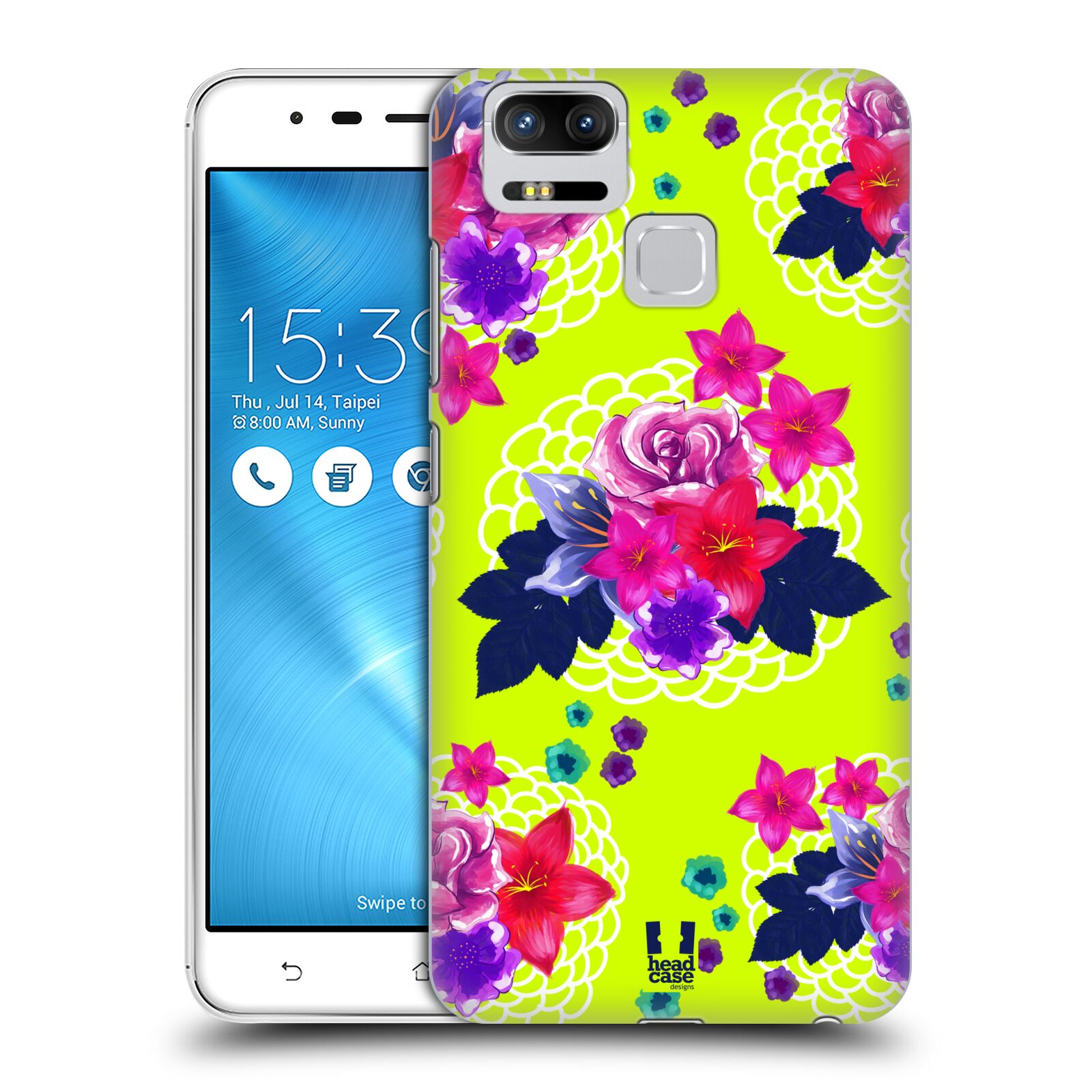 HEAD CASE plastový obal na mobil Asus Zenfone 3 Zoom ZE553KL vzor Malované květiny barevné NEON ZELENÁ