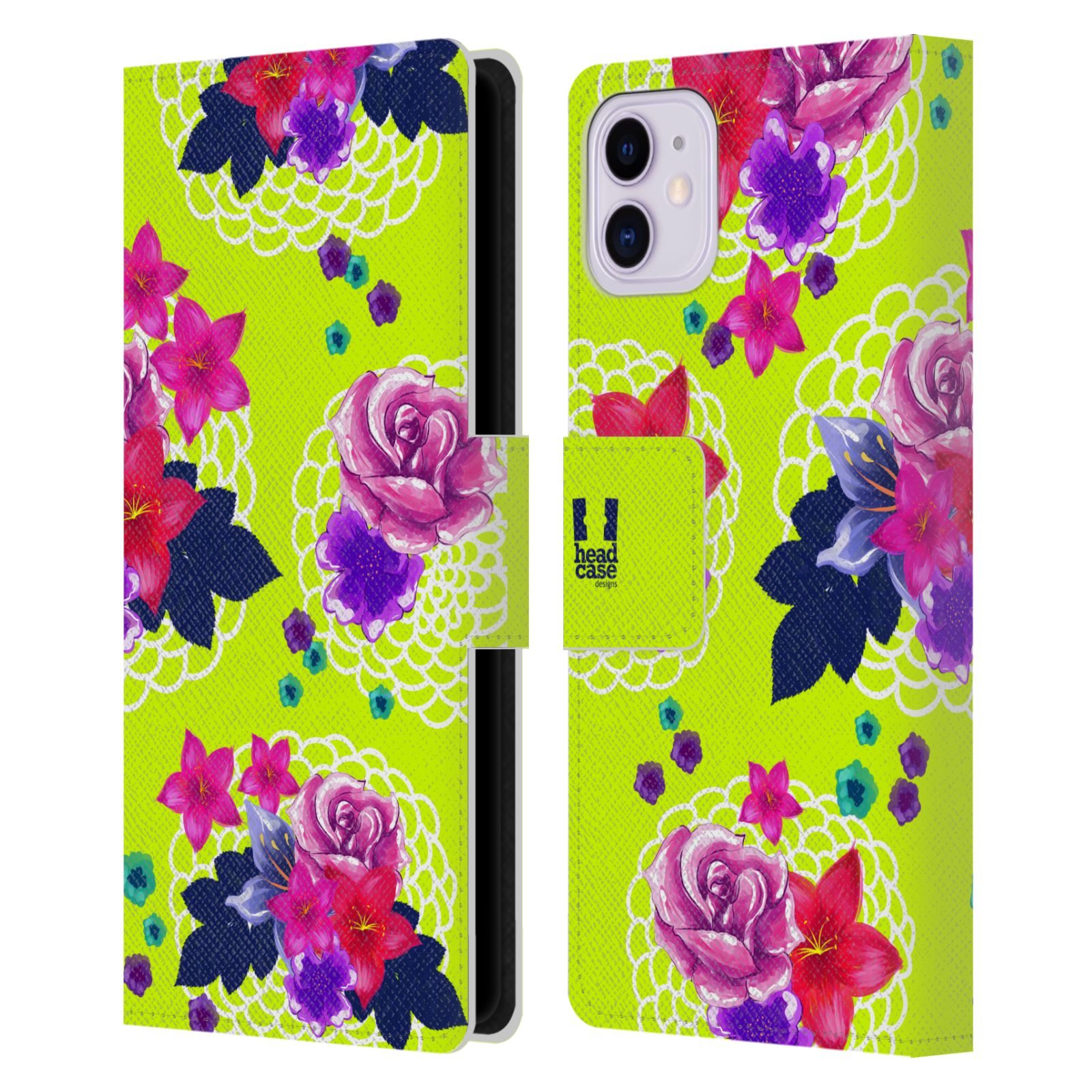 Pouzdro na mobil Apple Iphone 11 barevné kreslené květiny zářivě zelená