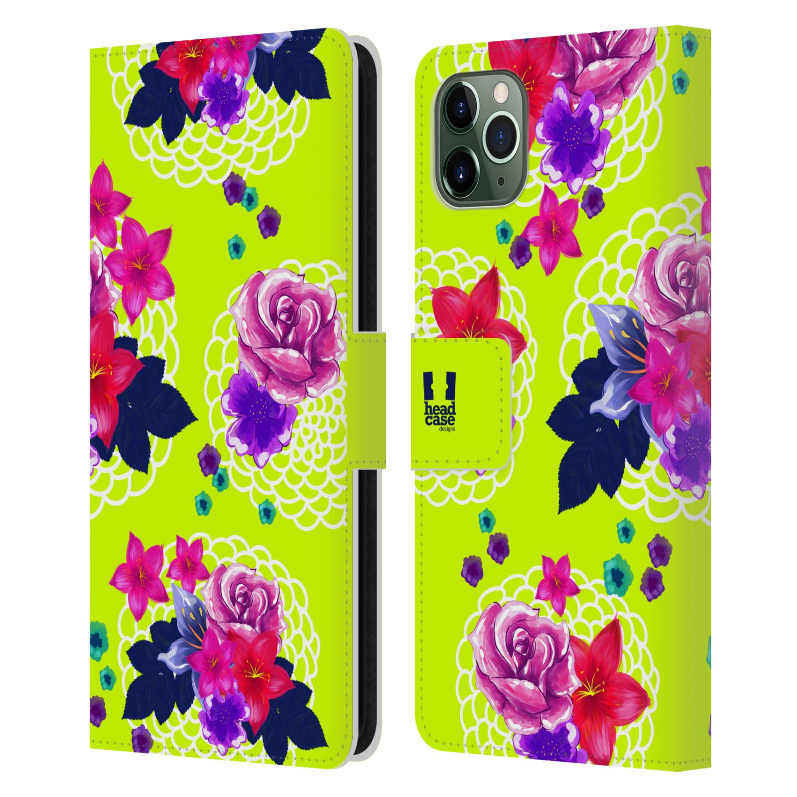 Pouzdro na mobil Apple Iphone 11 PRO MAX barevné kreslené květiny zářivě zelená