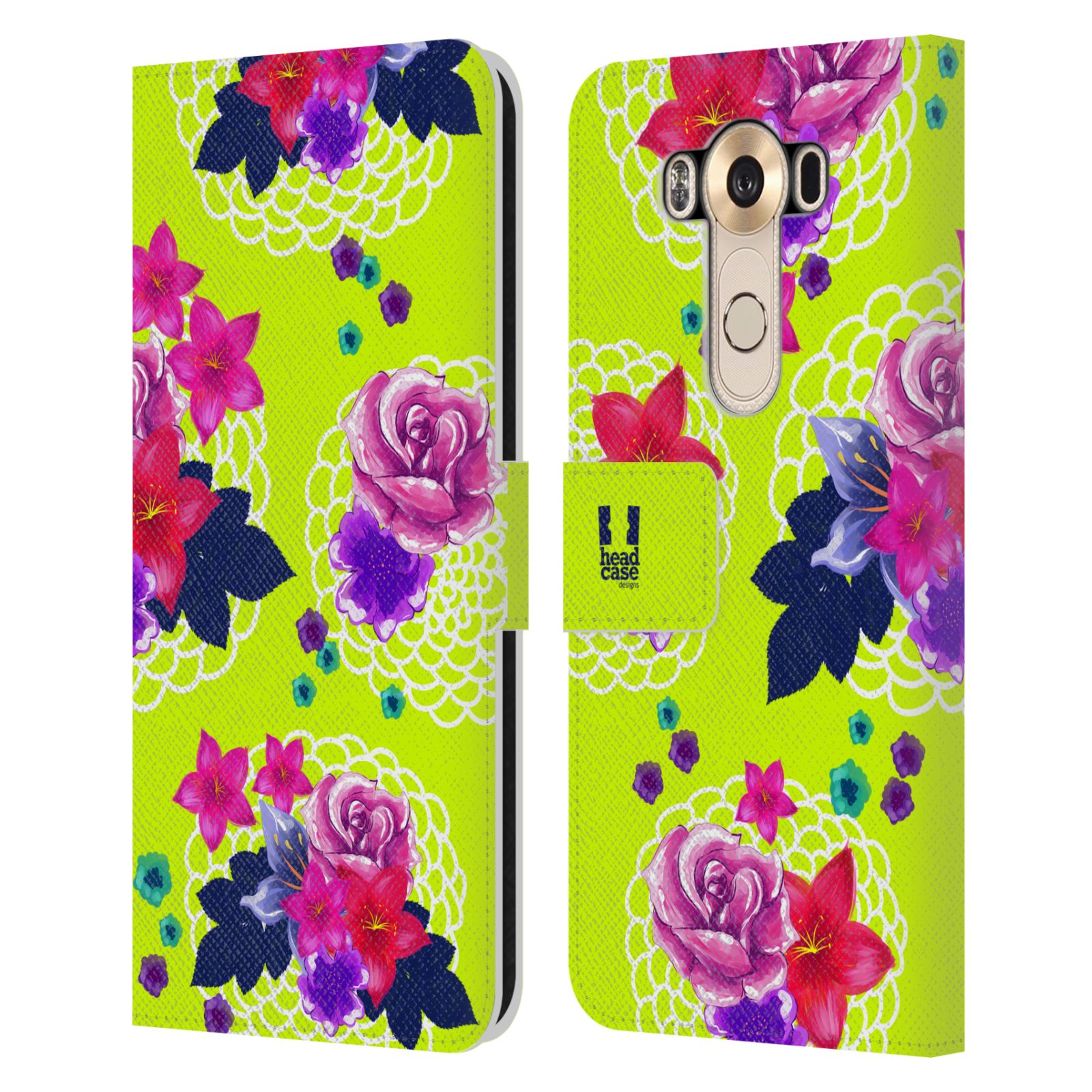 HEAD CASE Flipové pouzdro pro mobil LG V10 barevné kreslené květiny zářivě zelená