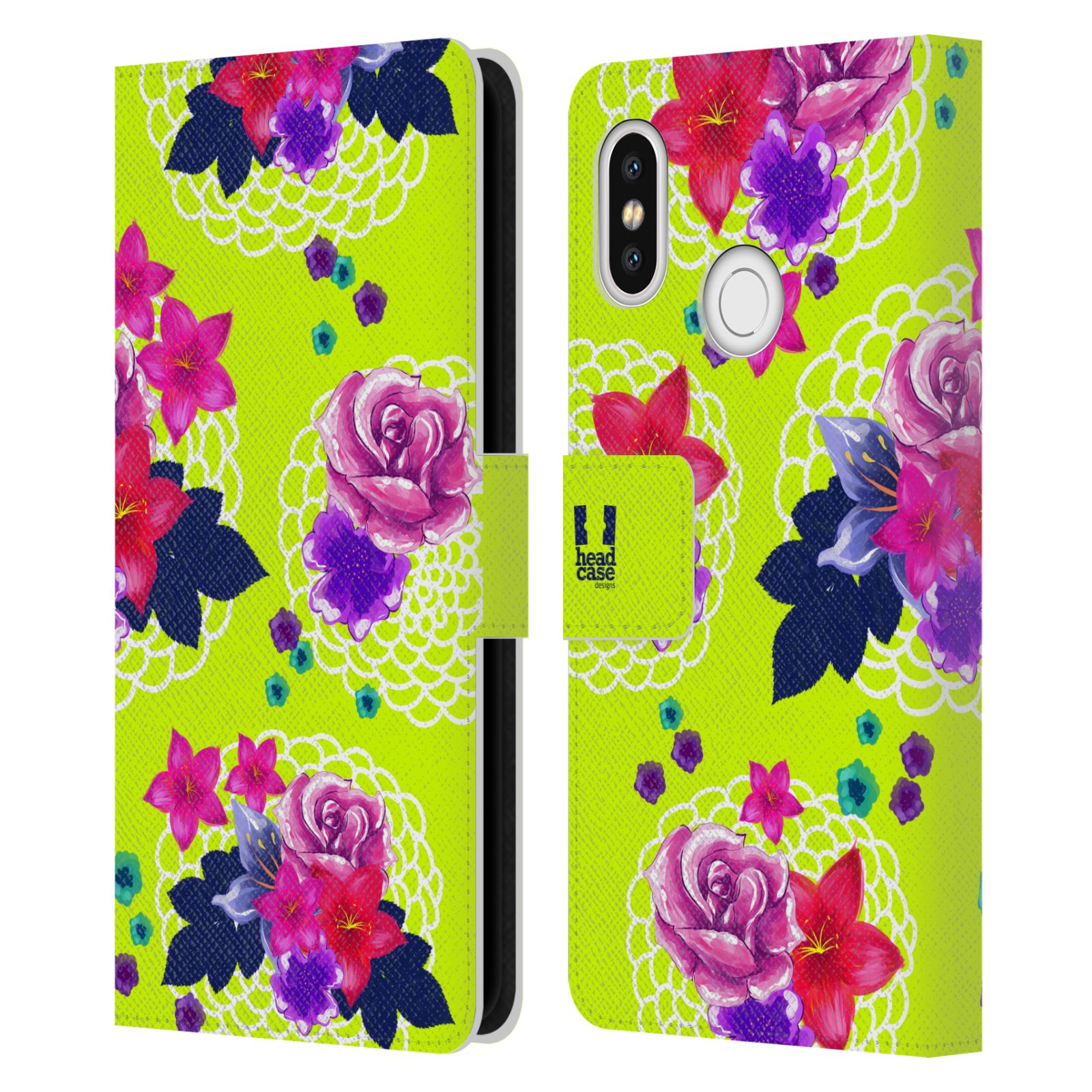 HEAD CASE Flipové pouzdro pro mobil Xiaomi Mi 8 barevné kreslené květiny zářivě zelená