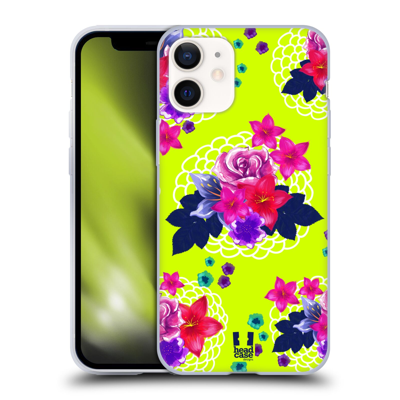 Plastový obal na mobil Apple Iphone 12 MINI vzor Malované květiny barevné NEON ZELENÁ