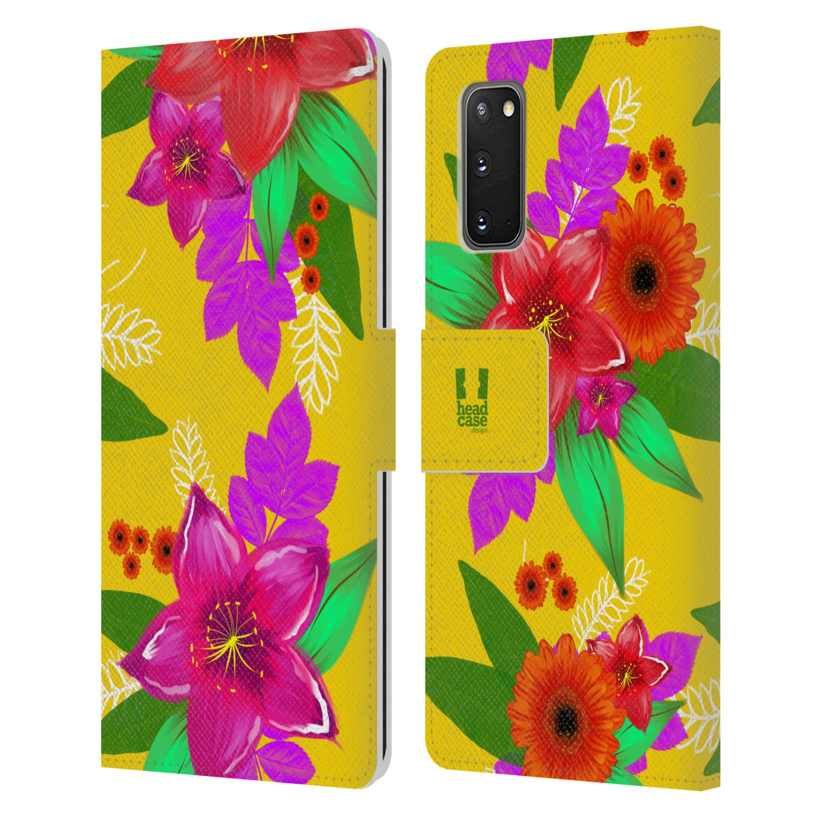 Pouzdro na mobil Samsung Galaxy S20 barevné kreslené květiny žlutá
