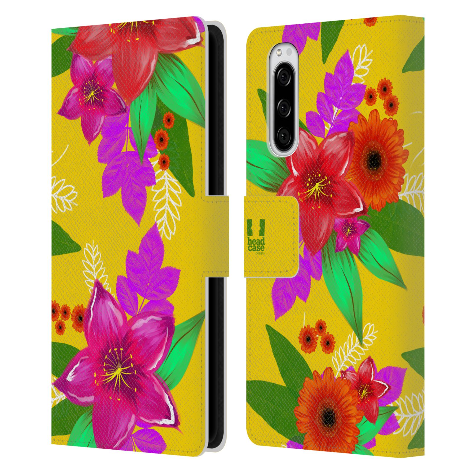 Pouzdro na mobil Sony Xperia 5 barevné kreslené květiny žlutá