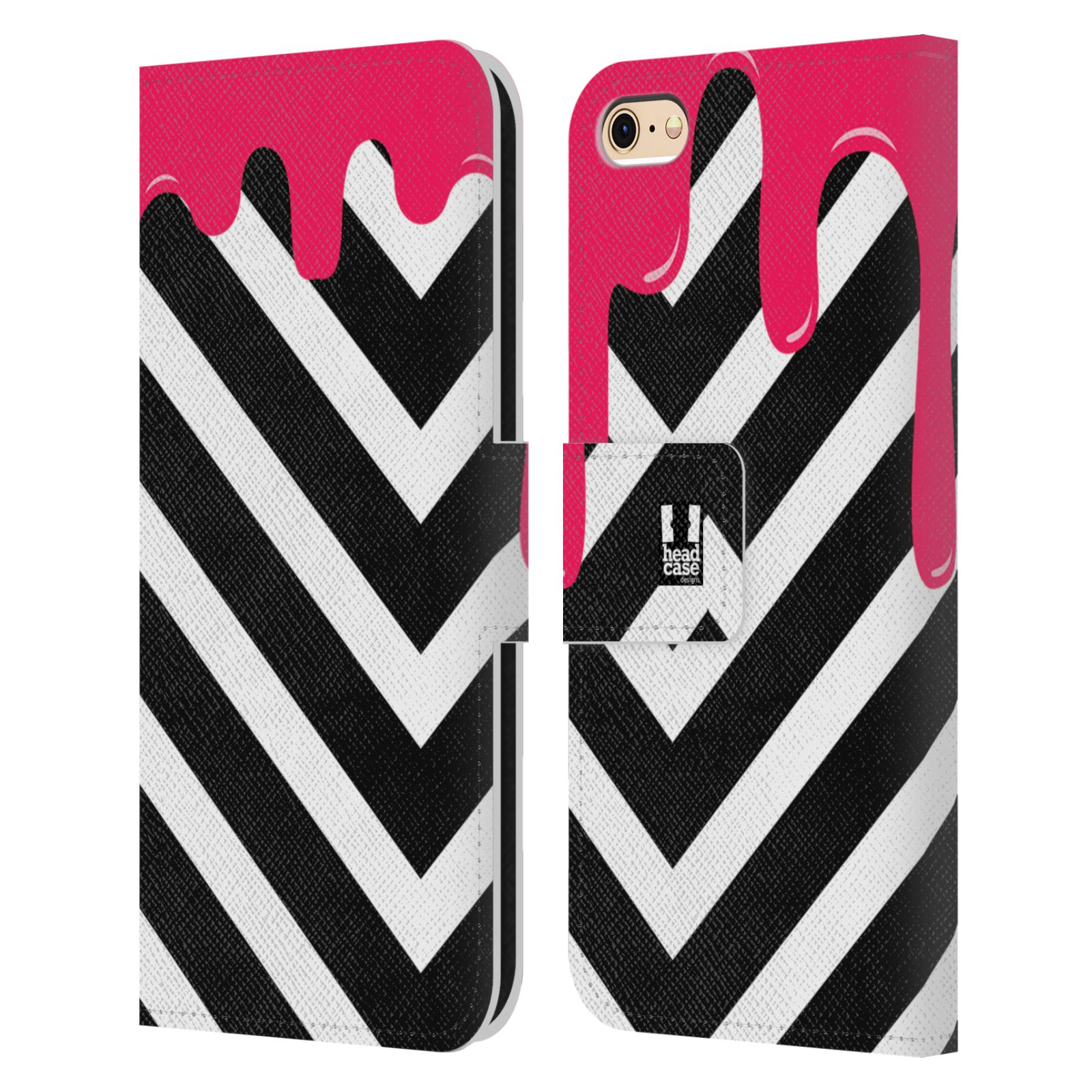 HEAD CASE Flipové pouzdro pro mobil Apple Iphone 6/6s záplava barev a tvary růžová a černá pruhy