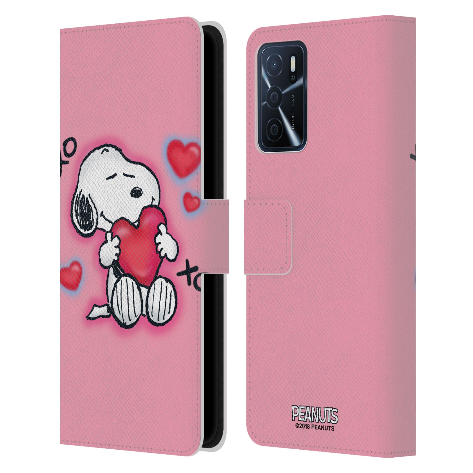 Pouzdro na mobil Oppo A16s - HEAD CASE - Peanuts - Snoopy a srdíčka