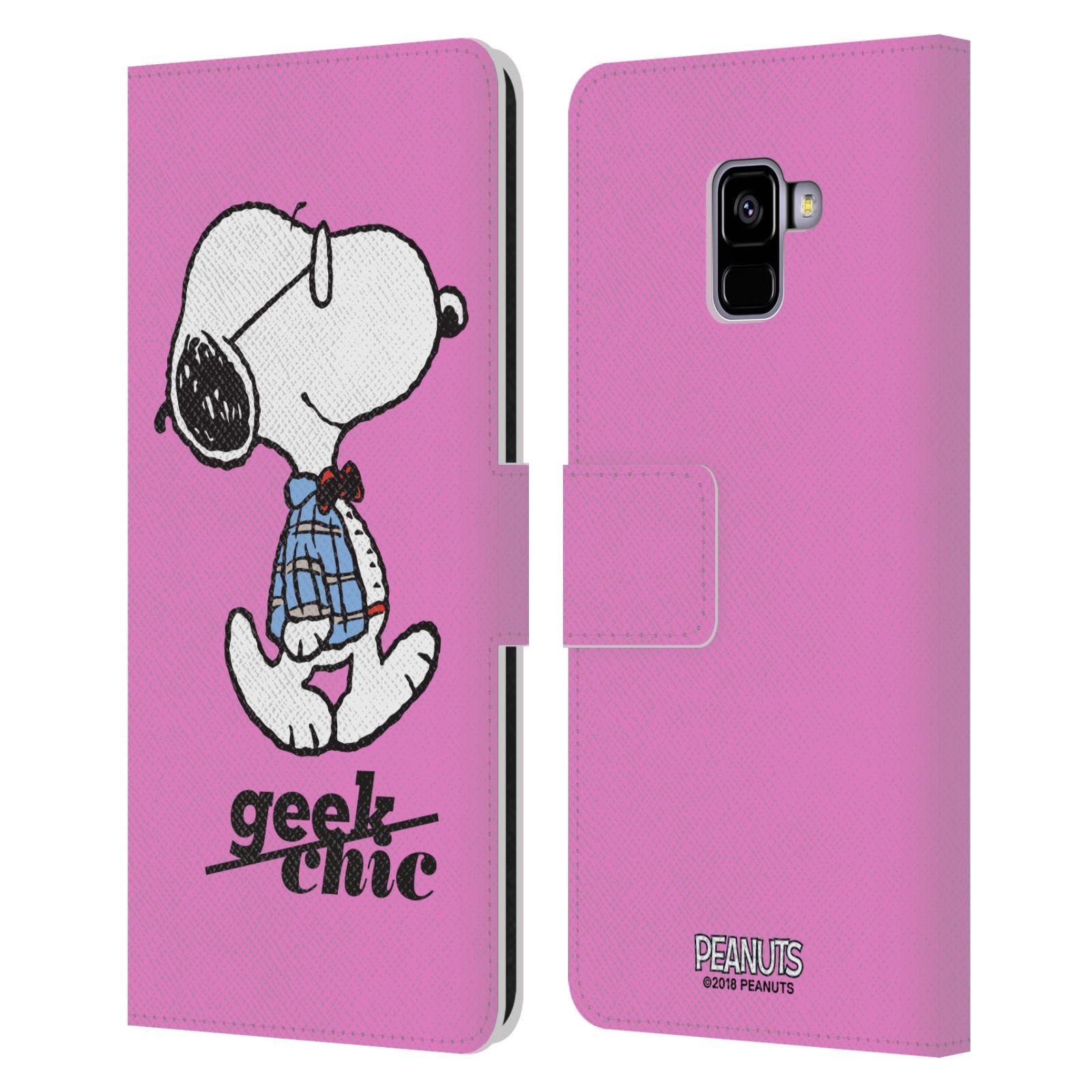 Pouzdro na mobil Samsung Galaxy A8 PLUS 2018 - Head Case - Peanuts - růžový pejsek snoopy nerd