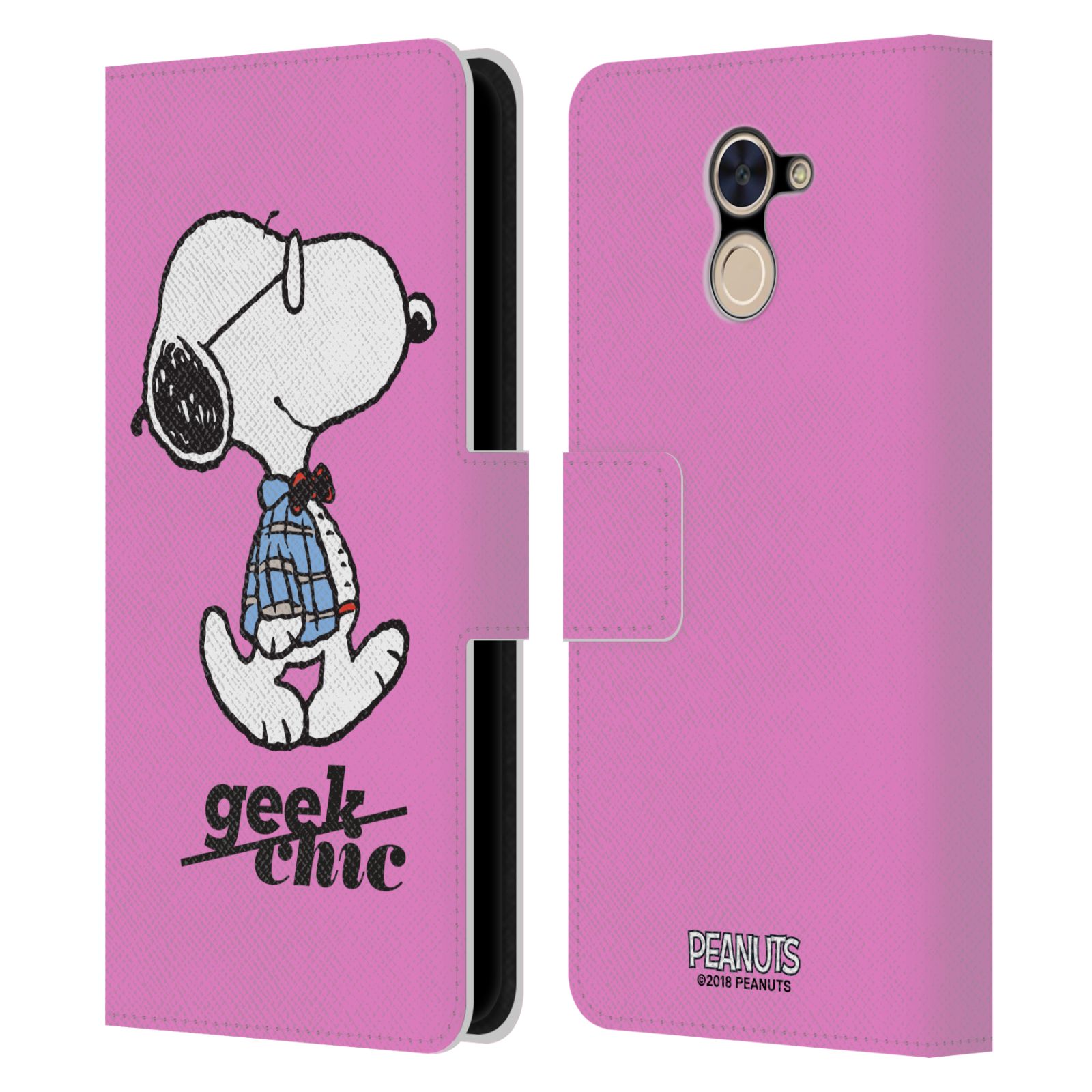 Pouzdro na mobil Huawei Y7 / Y7 Prime - Head Case - Peanuts - růžový pejsek snoopy nerd
