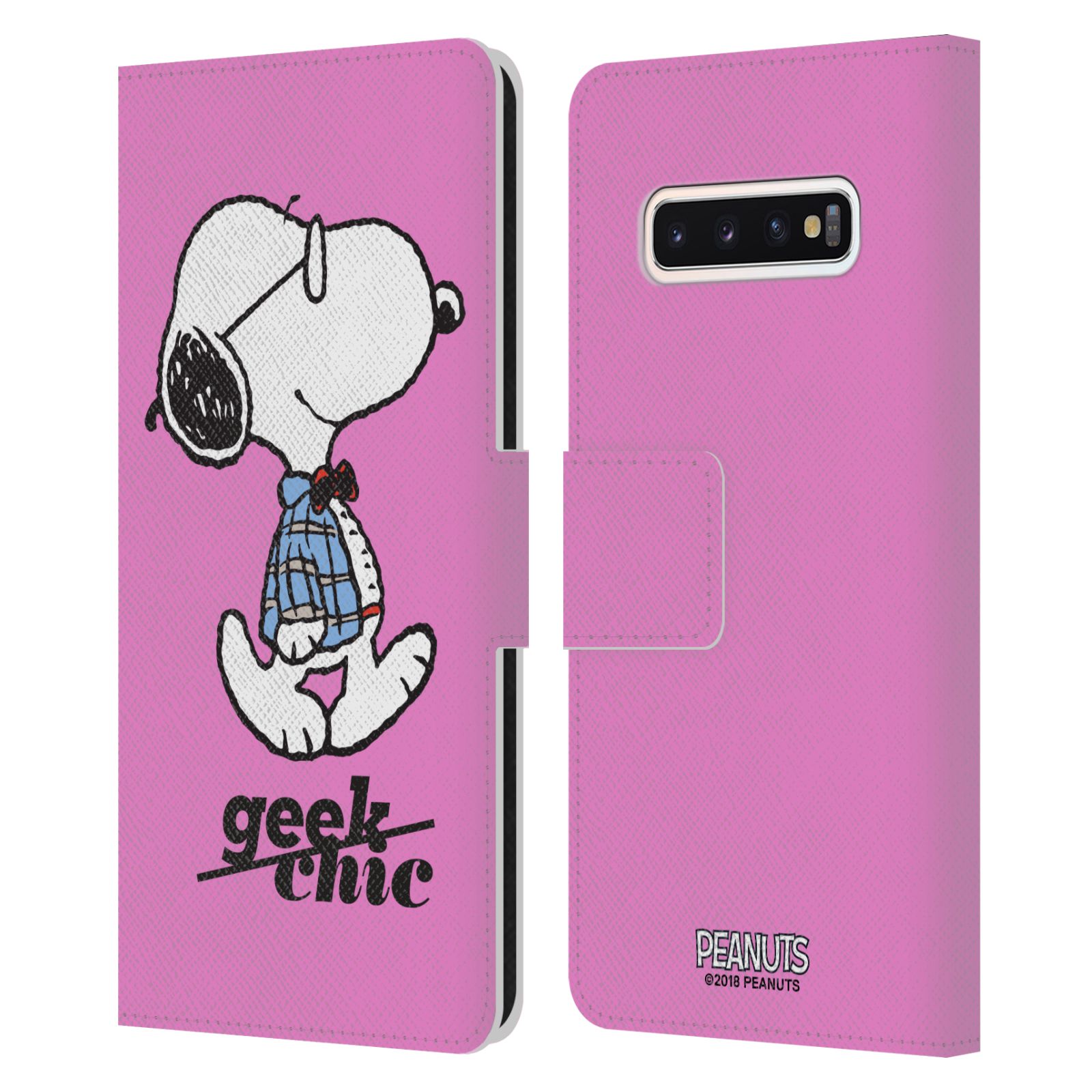 Pouzdro na mobil Samsung Galaxy S10 - Head Case - Peanuts - růžový pejsek snoopy nerd
