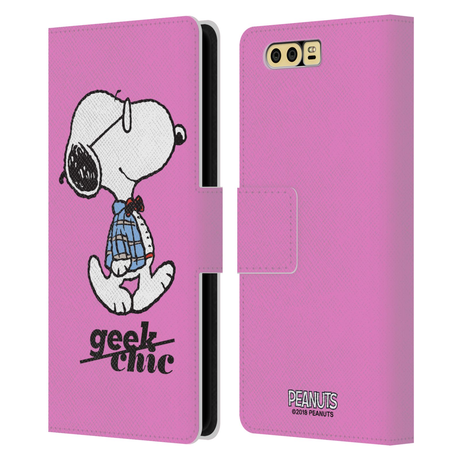 Pouzdro na mobil Honor 9 - Head Case - Peanuts - růžový pejsek snoopy nerd