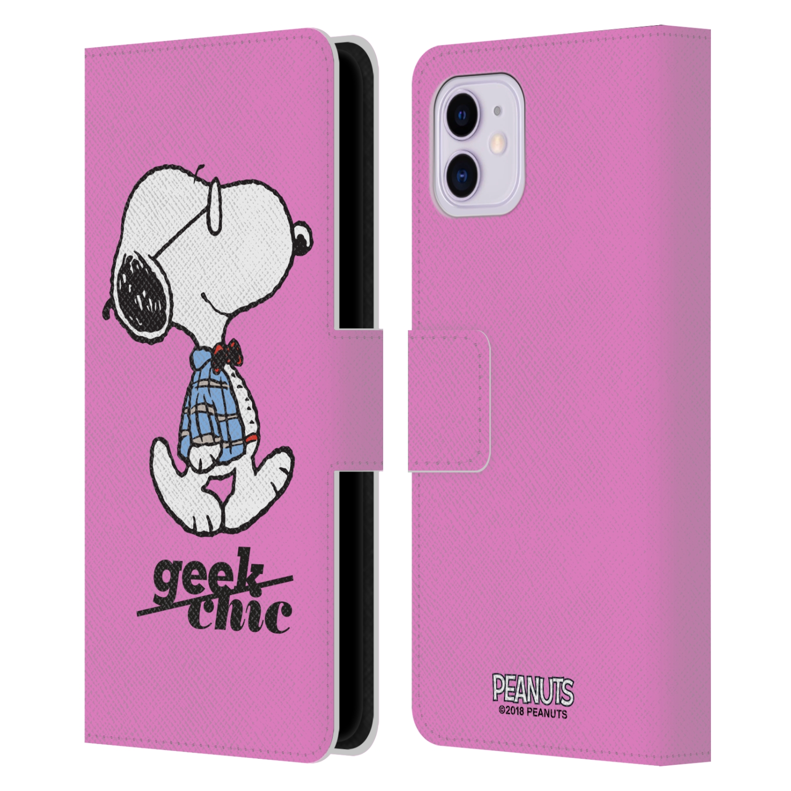 Pouzdro na mobil Apple Iphone 11 - Head Case - Peanuts - růžový pejsek snoopy nerd