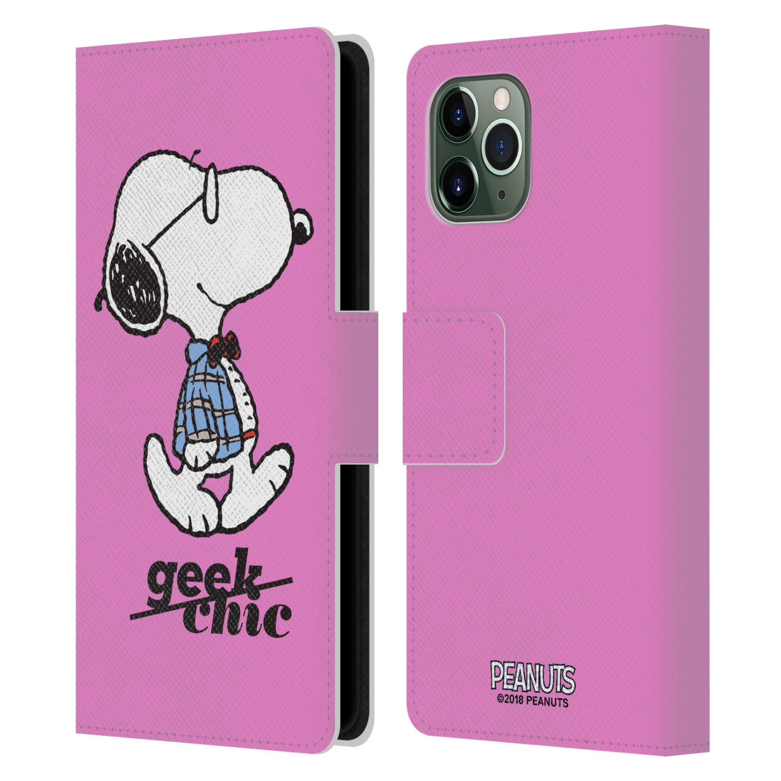 Pouzdro na mobil Apple Iphone 11 PRO - Head Case - Peanuts - růžový pejsek snoopy nerd