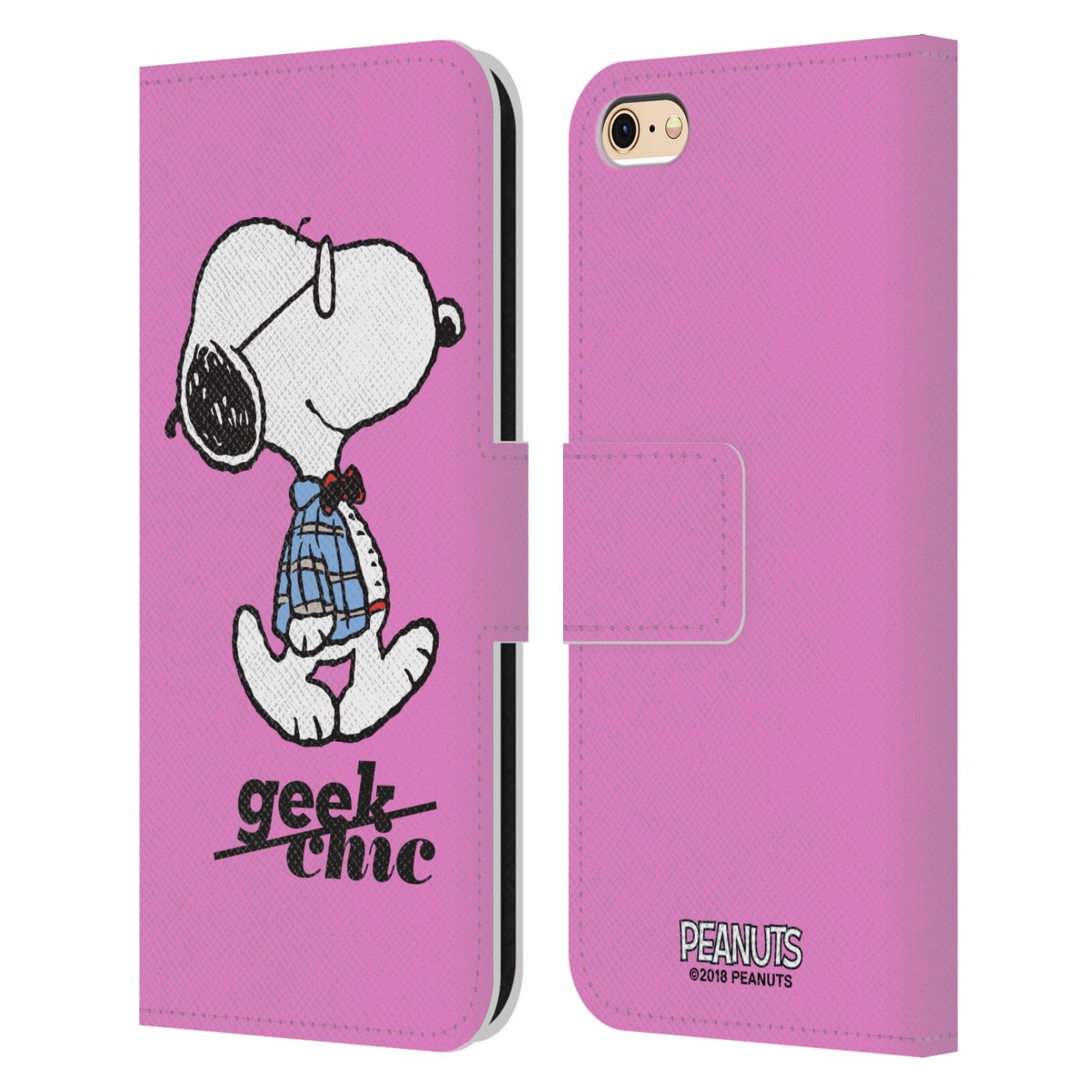 Pouzdro na mobil Apple Iphone 6 / 6S - Head Case - Peanuts - růžový pejsek snoopy nerd