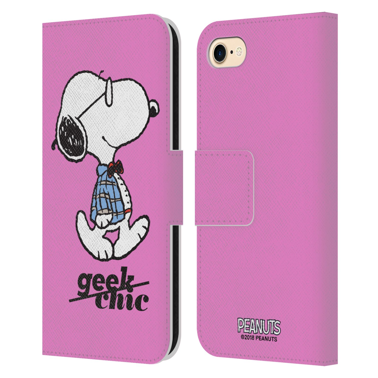 Pouzdro na mobil Apple Iphone 7 / 8 - Head Case - Peanuts - růžový pejsek snoopy nerd